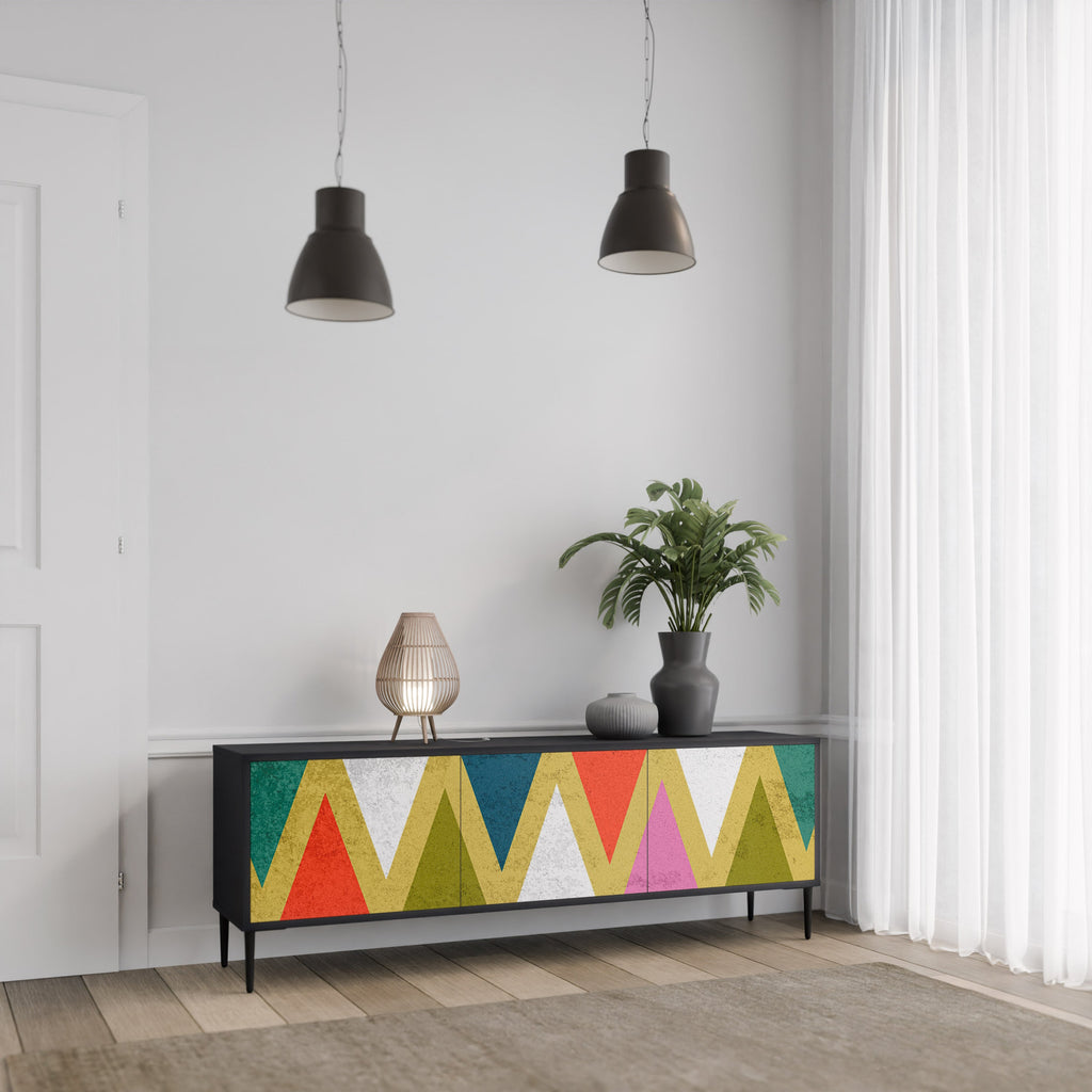 COLORFUL TRIANGLES 3-türiger TV-Ständer in Schwarz