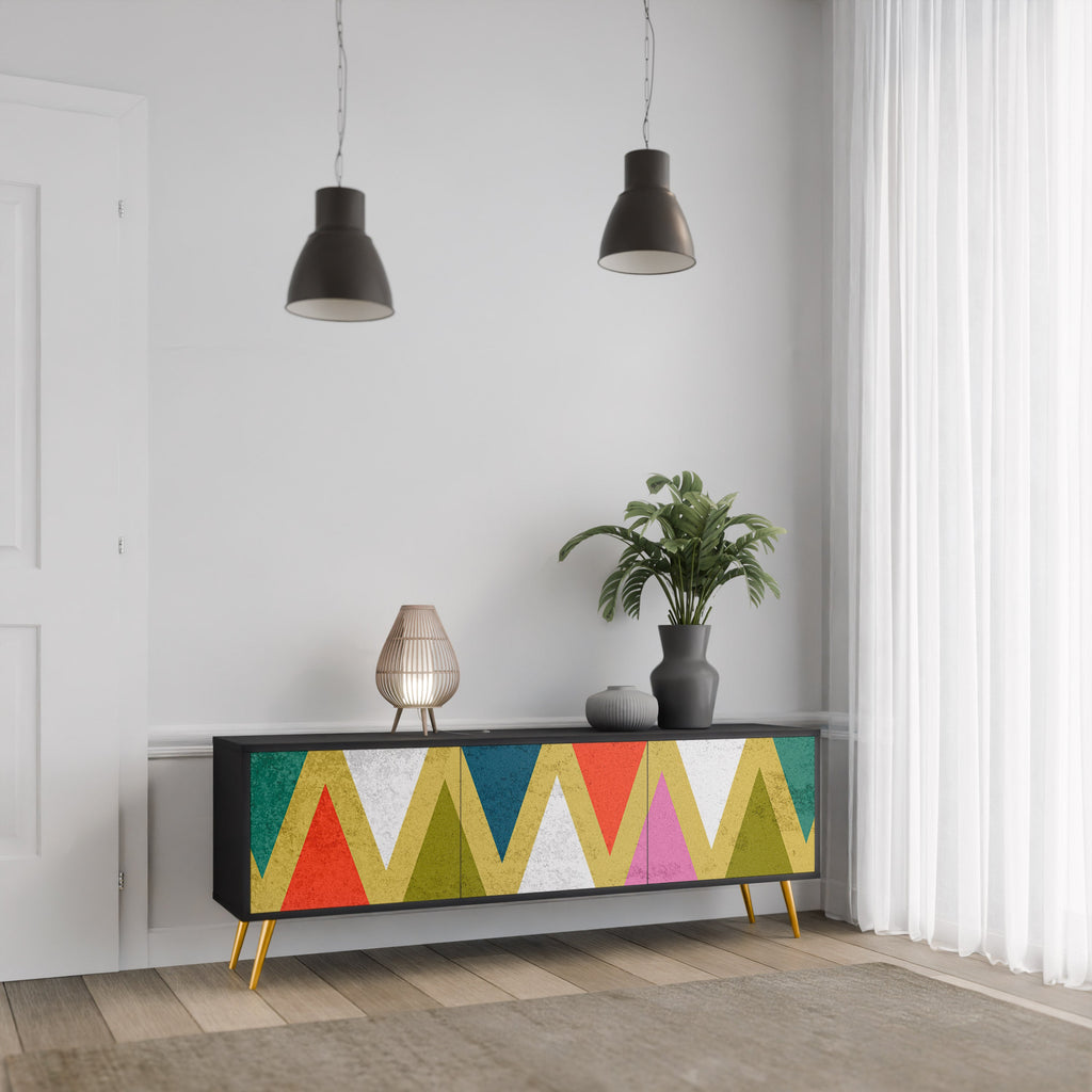 COLORFUL TRIANGLES 3-türiger TV-Ständer in Schwarz