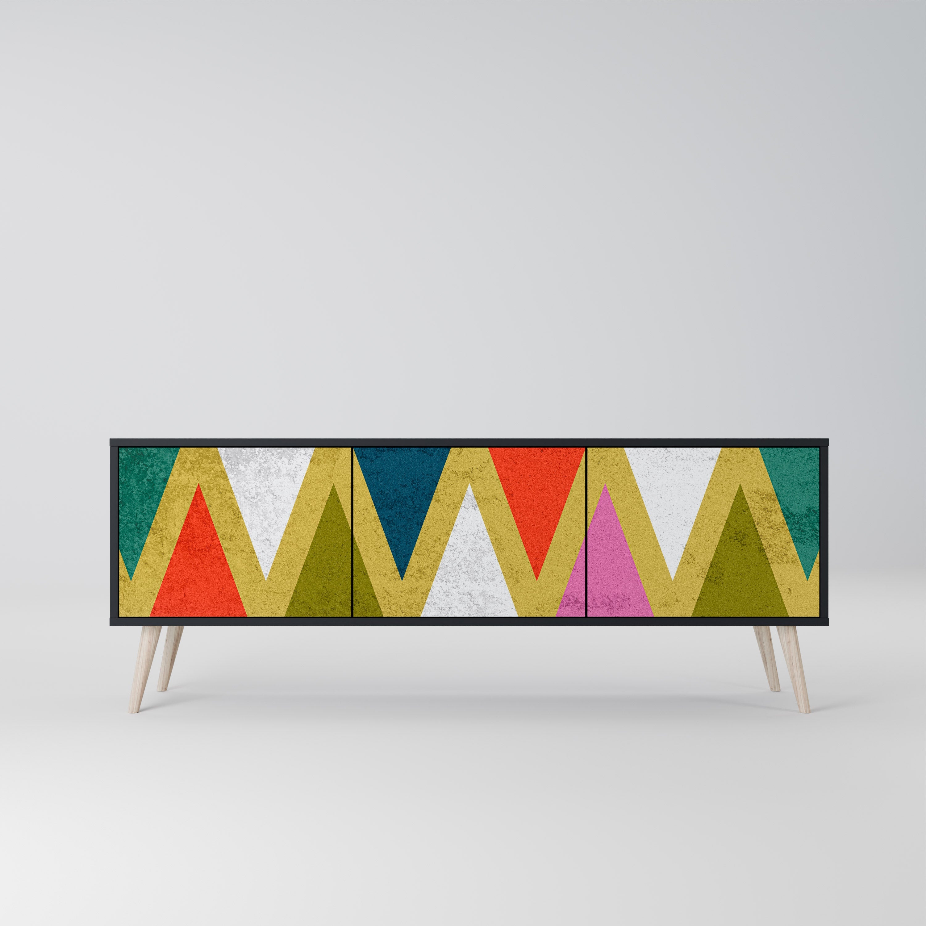 COLORFUL TRIANGLES 3-türiger TV-Ständer in Schwarz