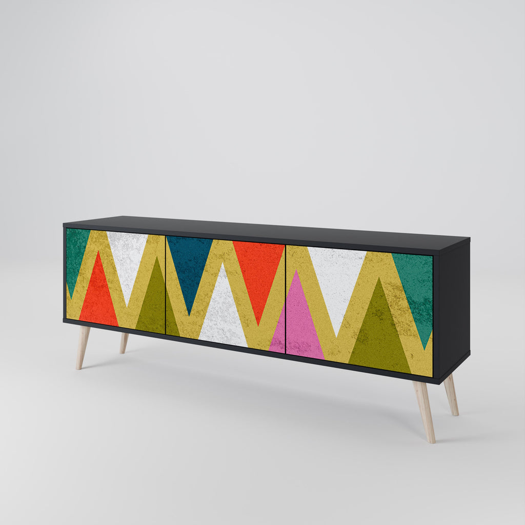 COLORFUL TRIANGLES 3-türiger TV-Ständer in Schwarz