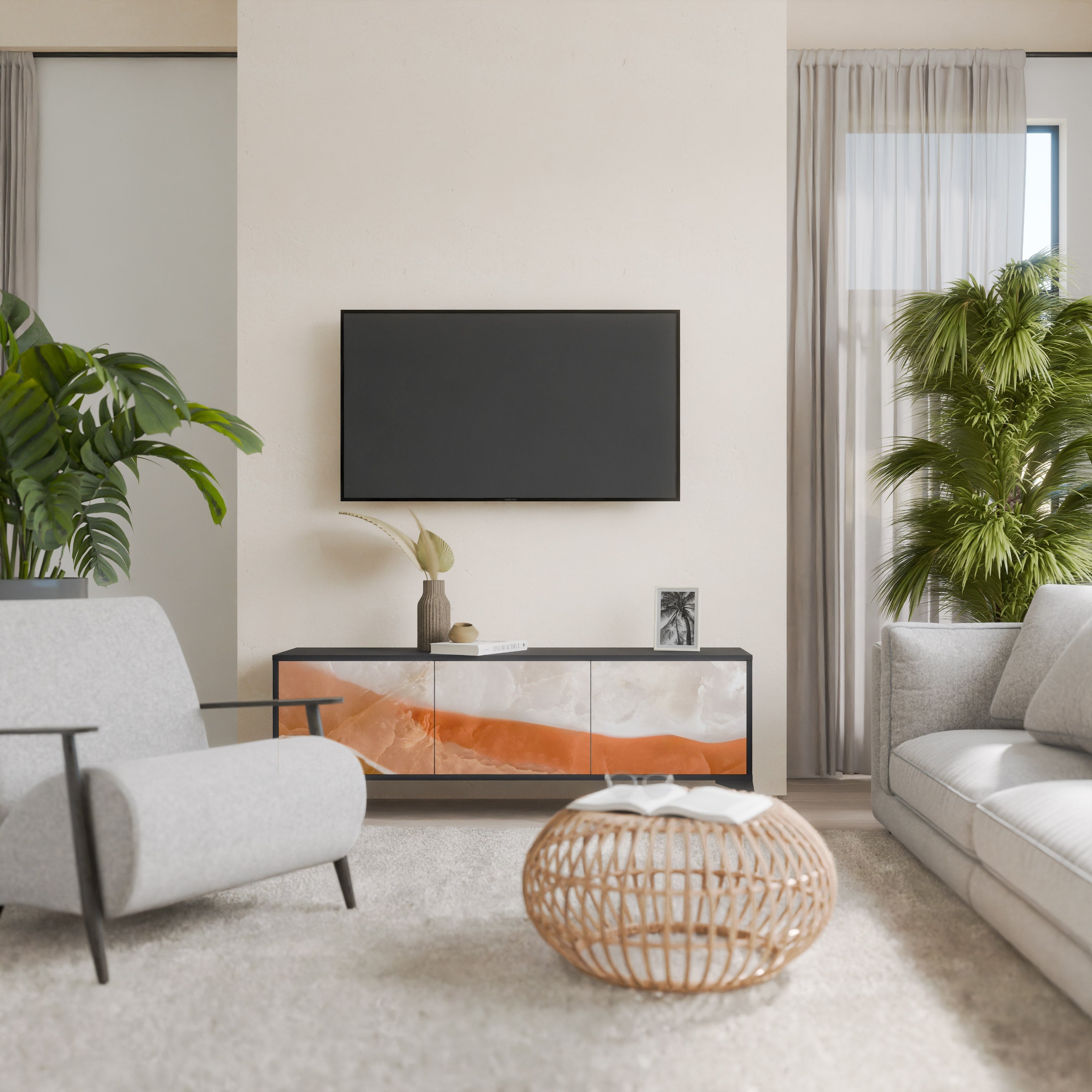 SANDHILLS SPLENDOUR 3-türiger TV-Ständer in Schwarz