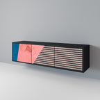 GLAMOROUS STRIPE TV-Lowboard mit 3 Türen in Schwarz