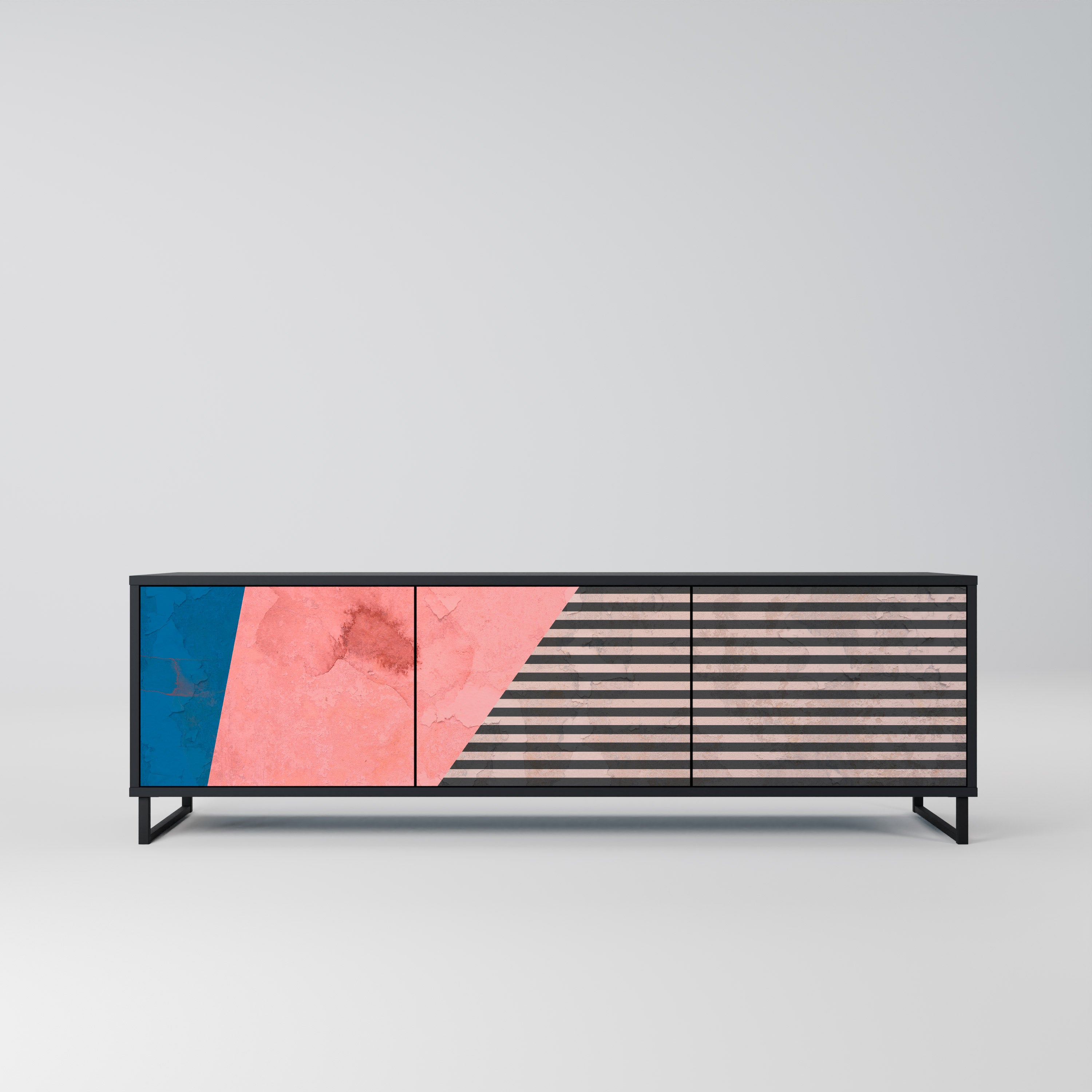 GLAMOROUS STRIPE 3-türiger TV-Ständer in Schwarz