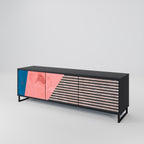 GLAMOROUS STRIPE TV-Lowboard mit 3 Türen in Schwarz