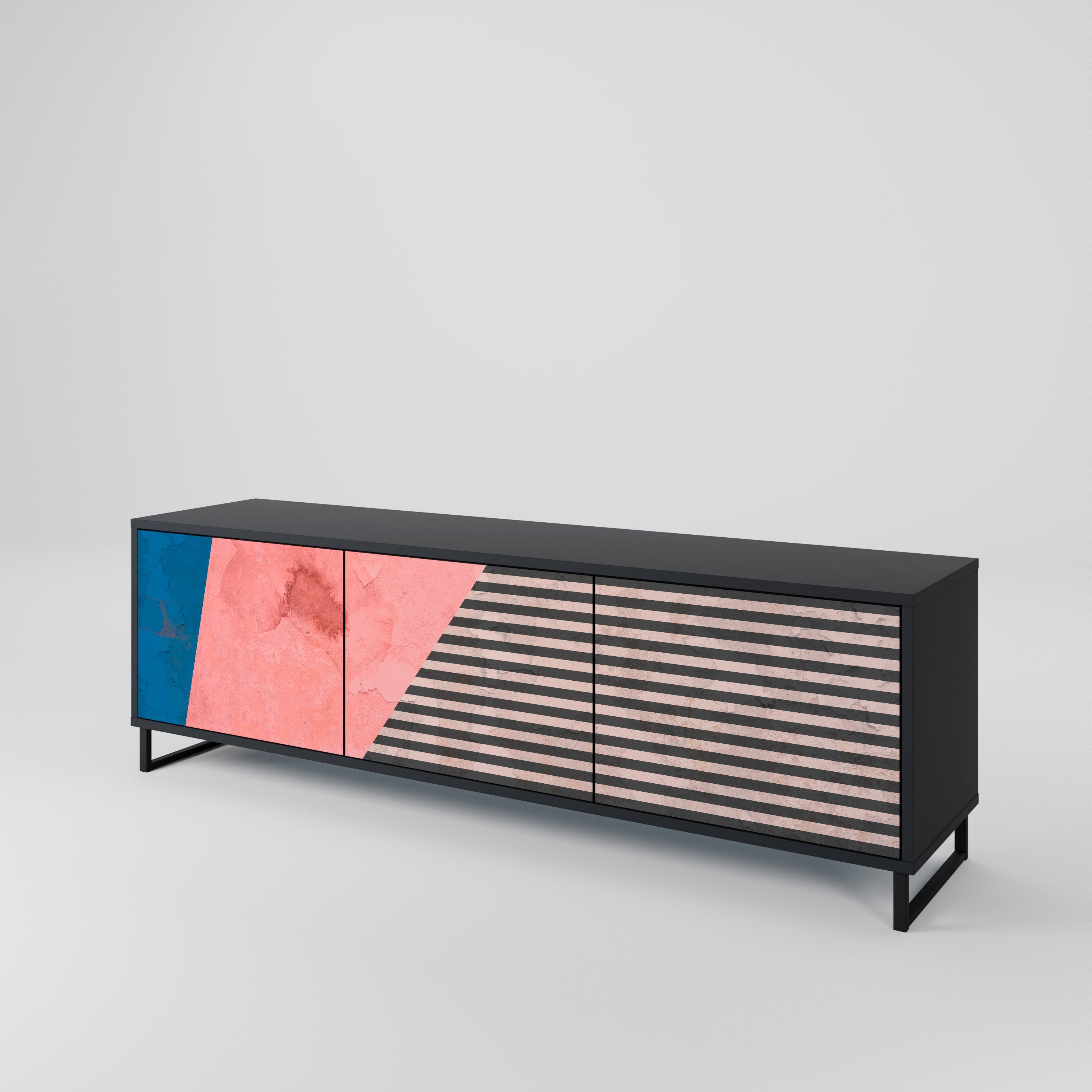 GLAMOROUS STRIPE 3-türiger TV-Ständer in Schwarz