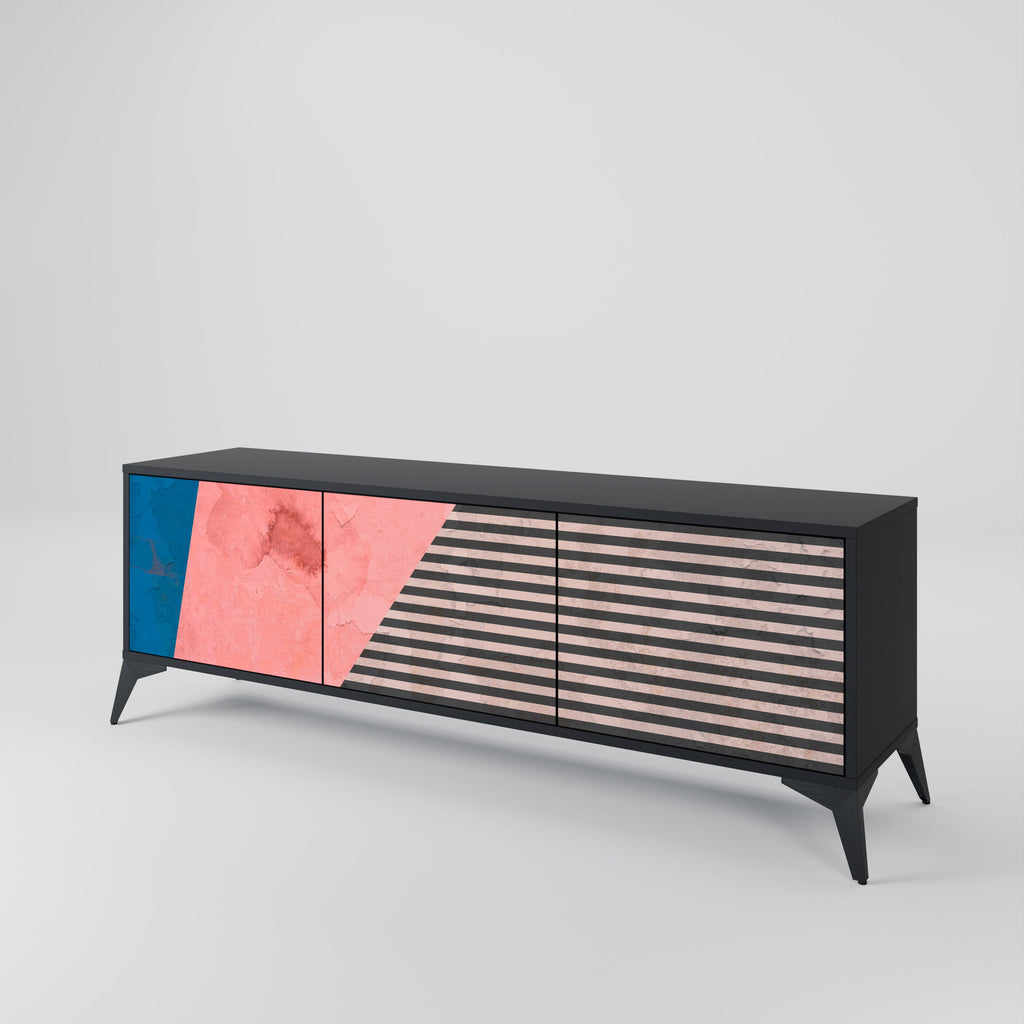 GLAMOROUS STRIPE 3-türiger TV-Ständer in Schwarz