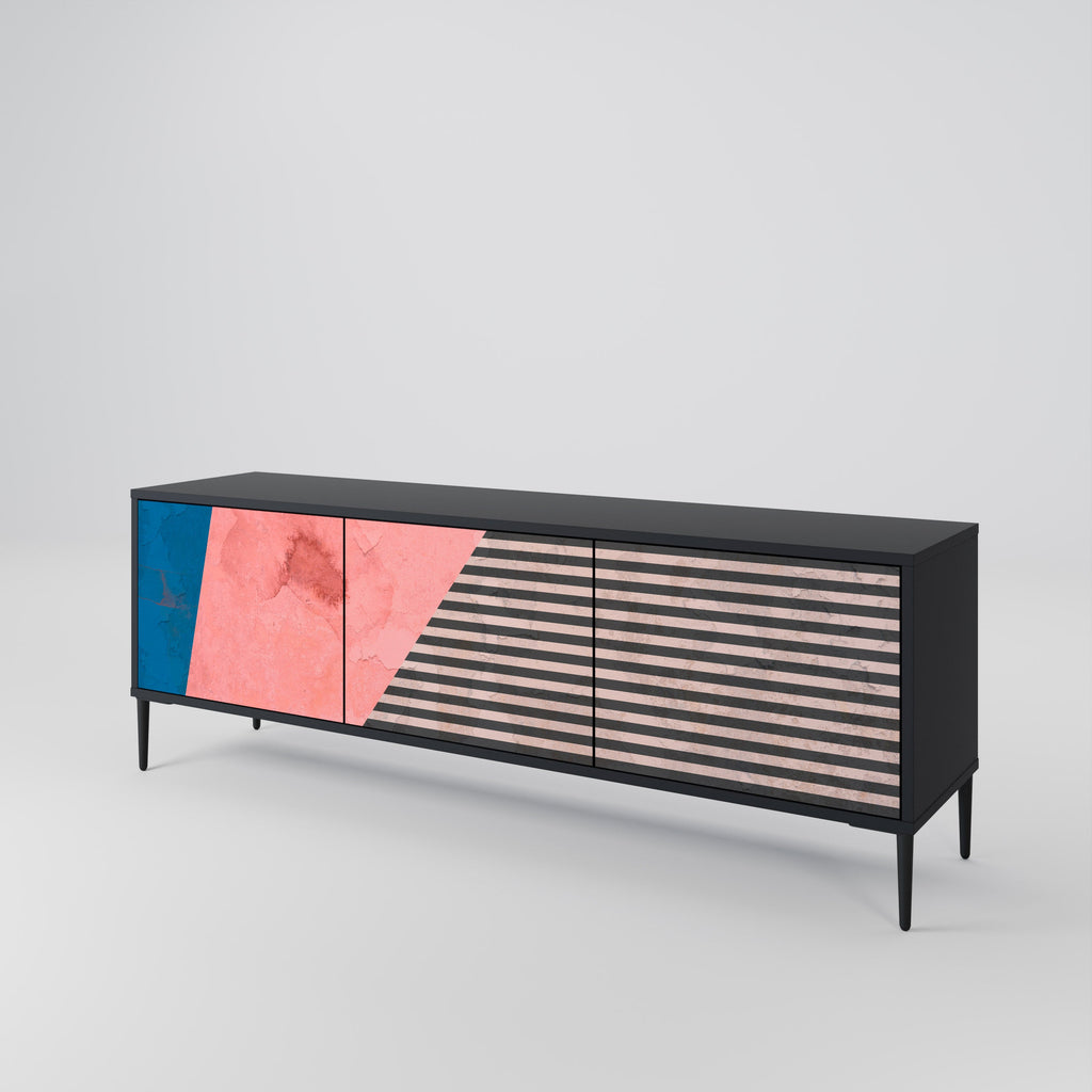 GLAMOROUS STRIPE 3-türiger TV-Ständer in Schwarz