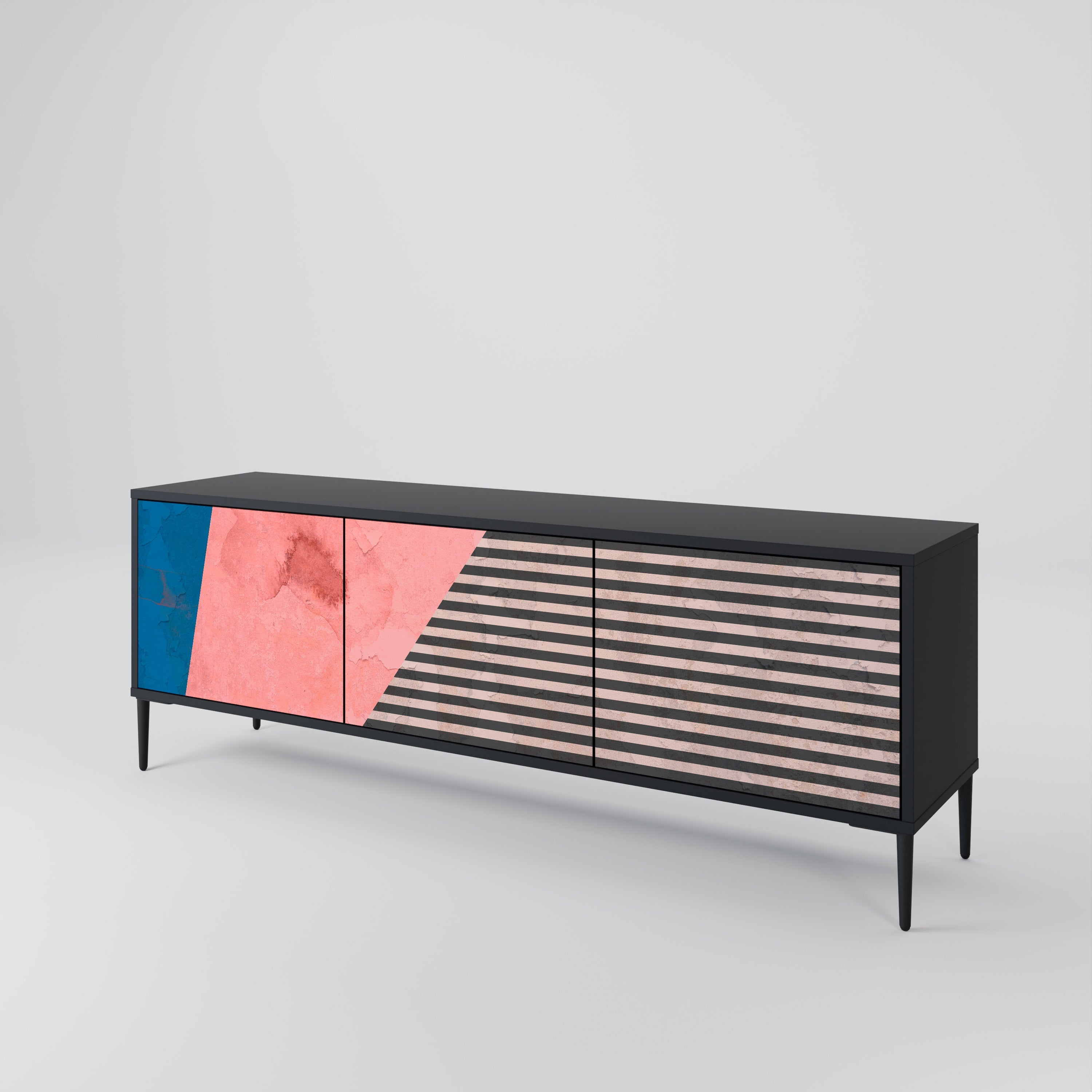 GLAMOROUS STRIPE 3-türiger TV-Ständer in Schwarz