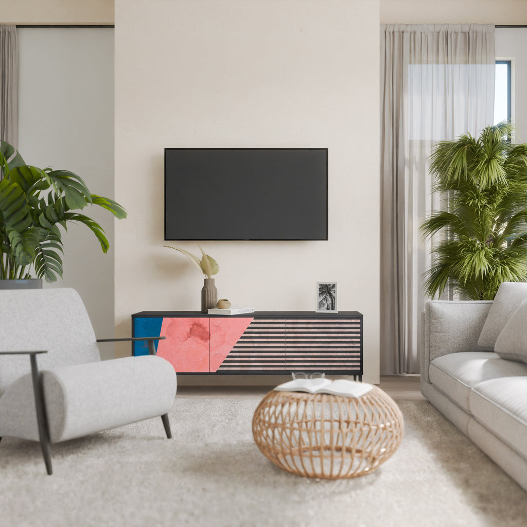GLAMOROUS STRIPE 3-türiger TV-Ständer in Schwarz