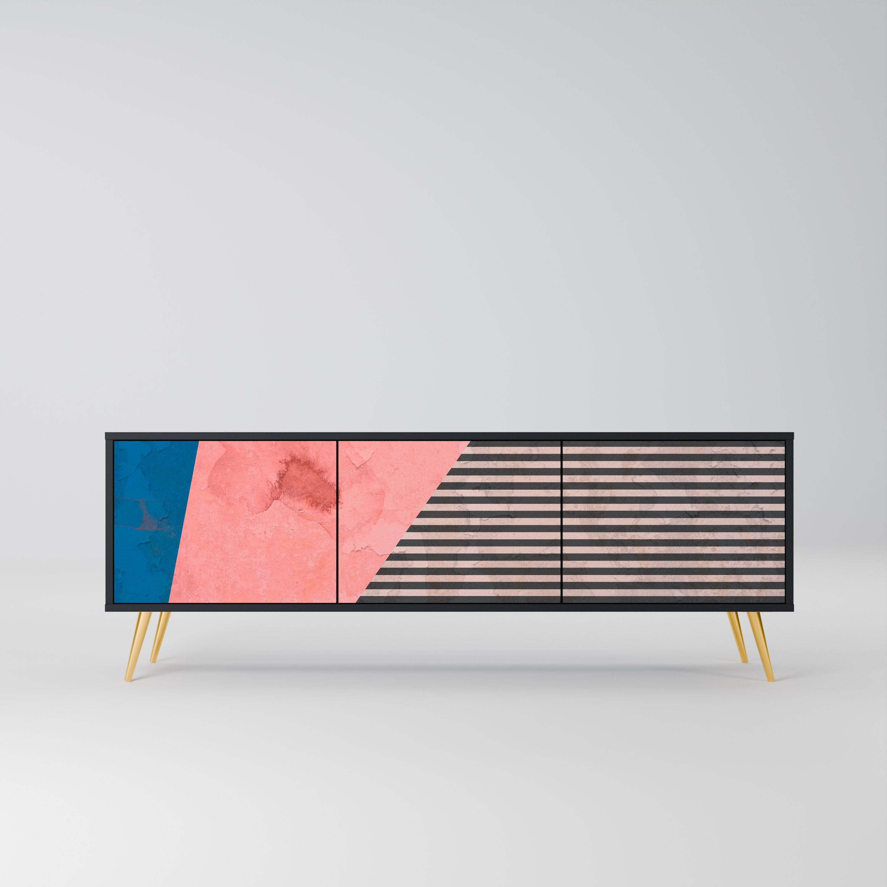 GLAMOROUS STRIPE 3-türiger TV-Ständer in Schwarz