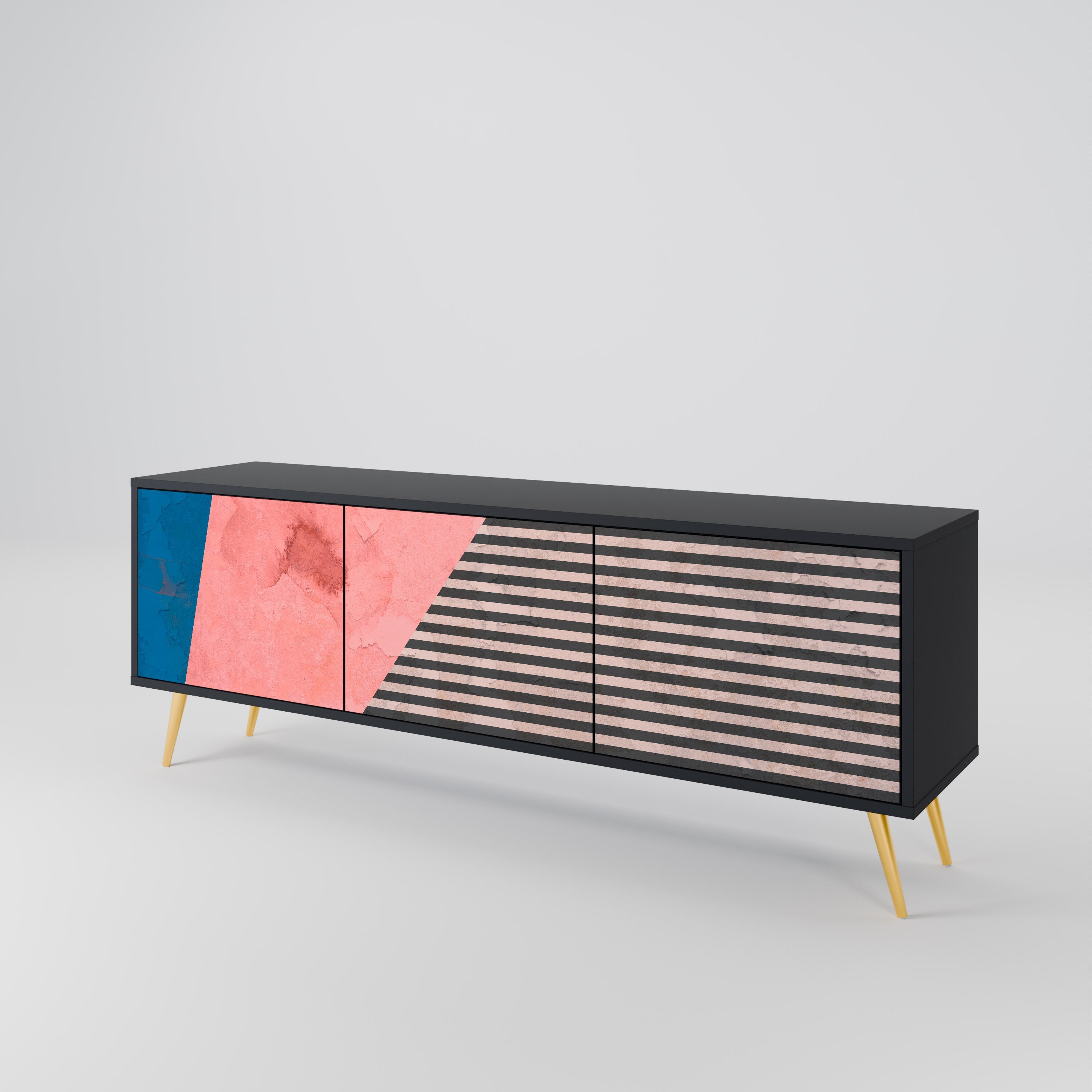 GLAMOROUS STRIPE 3-türiger TV-Ständer in Schwarz
