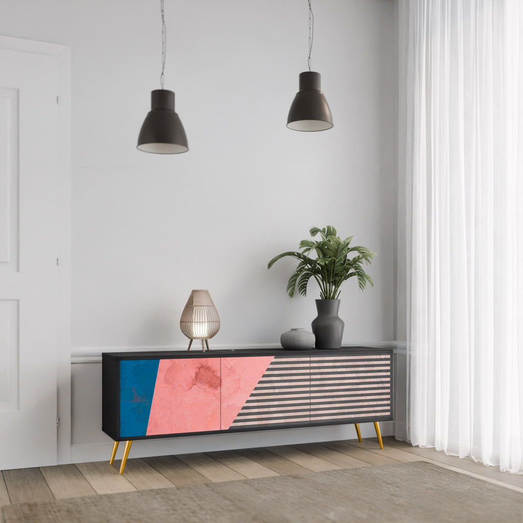 GLAMOROUS STRIPE 3-türiger TV-Ständer in Schwarz