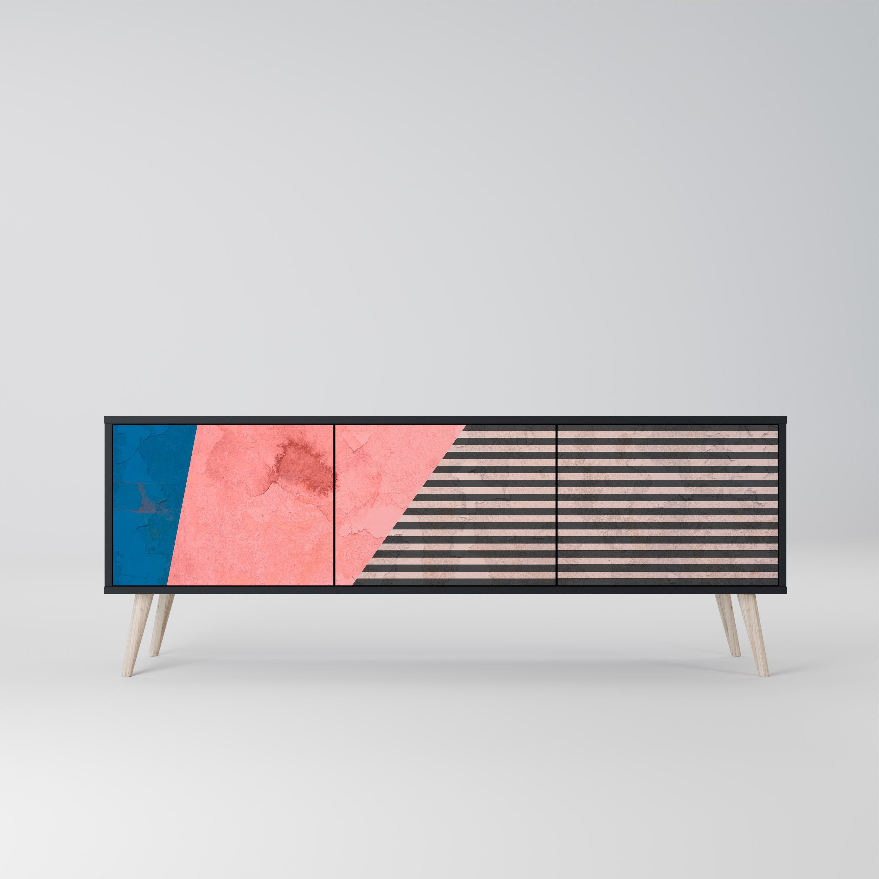 GLAMOROUS STRIPE 3-türiger TV-Ständer in Schwarz