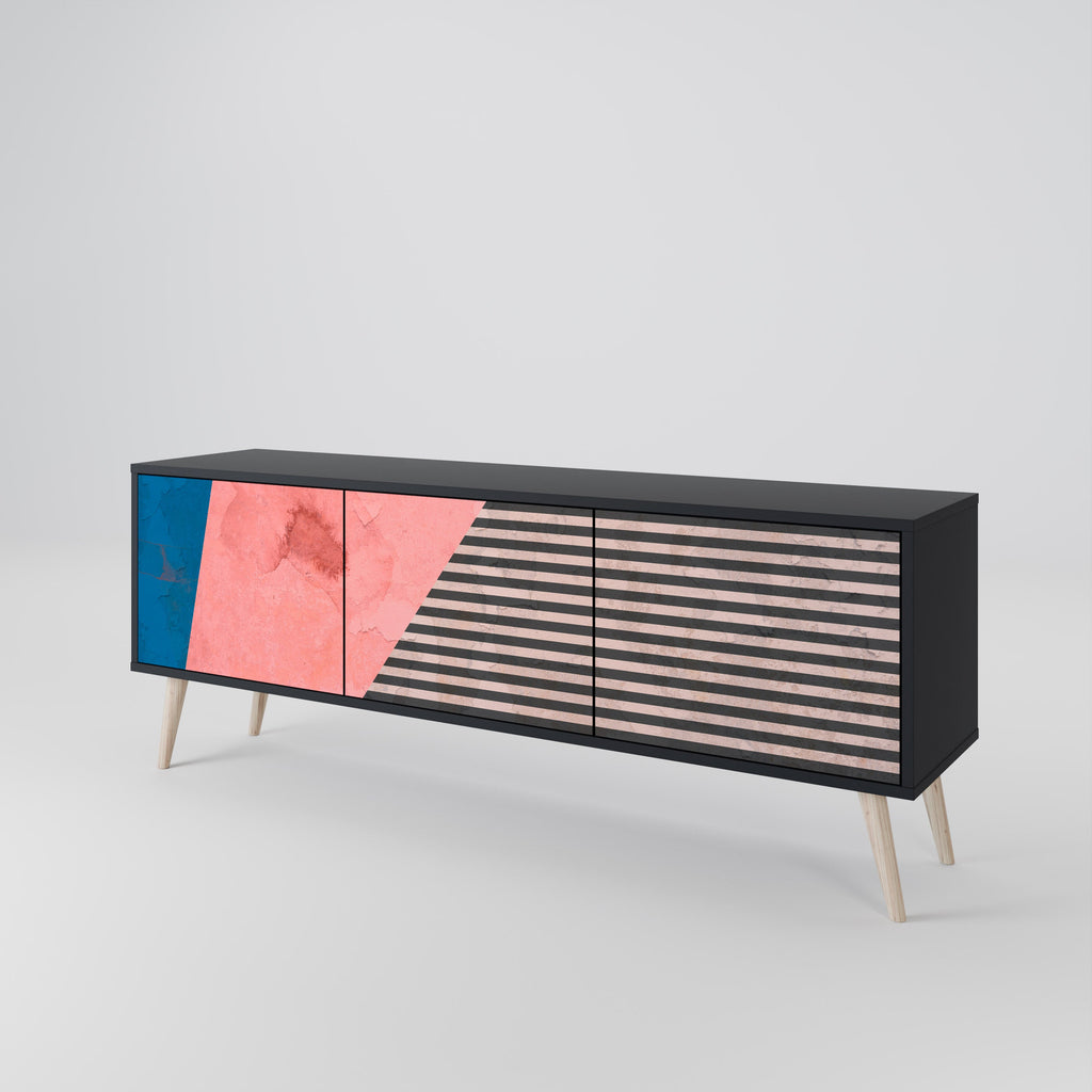GLAMOROUS STRIPE 3-türiger TV-Ständer in Schwarz