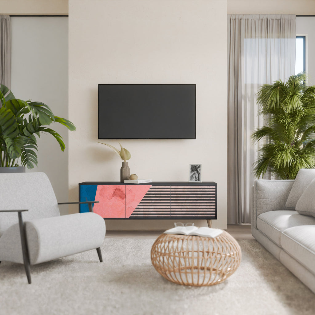 GLAMOROUS STRIPE 3-türiger TV-Ständer in Schwarz
