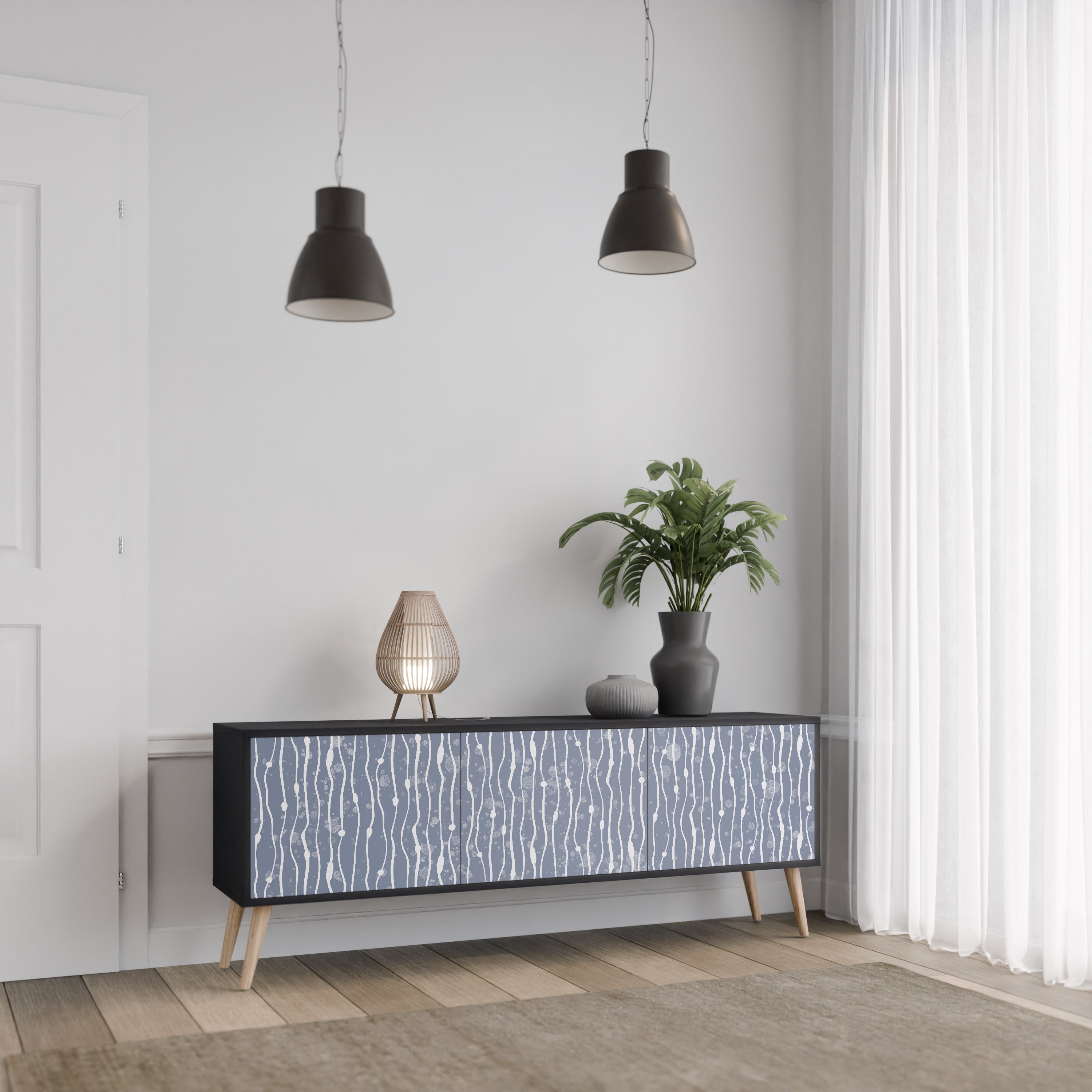 GRAPHITE RAIN 3-türiger TV-Ständer in Schwarz