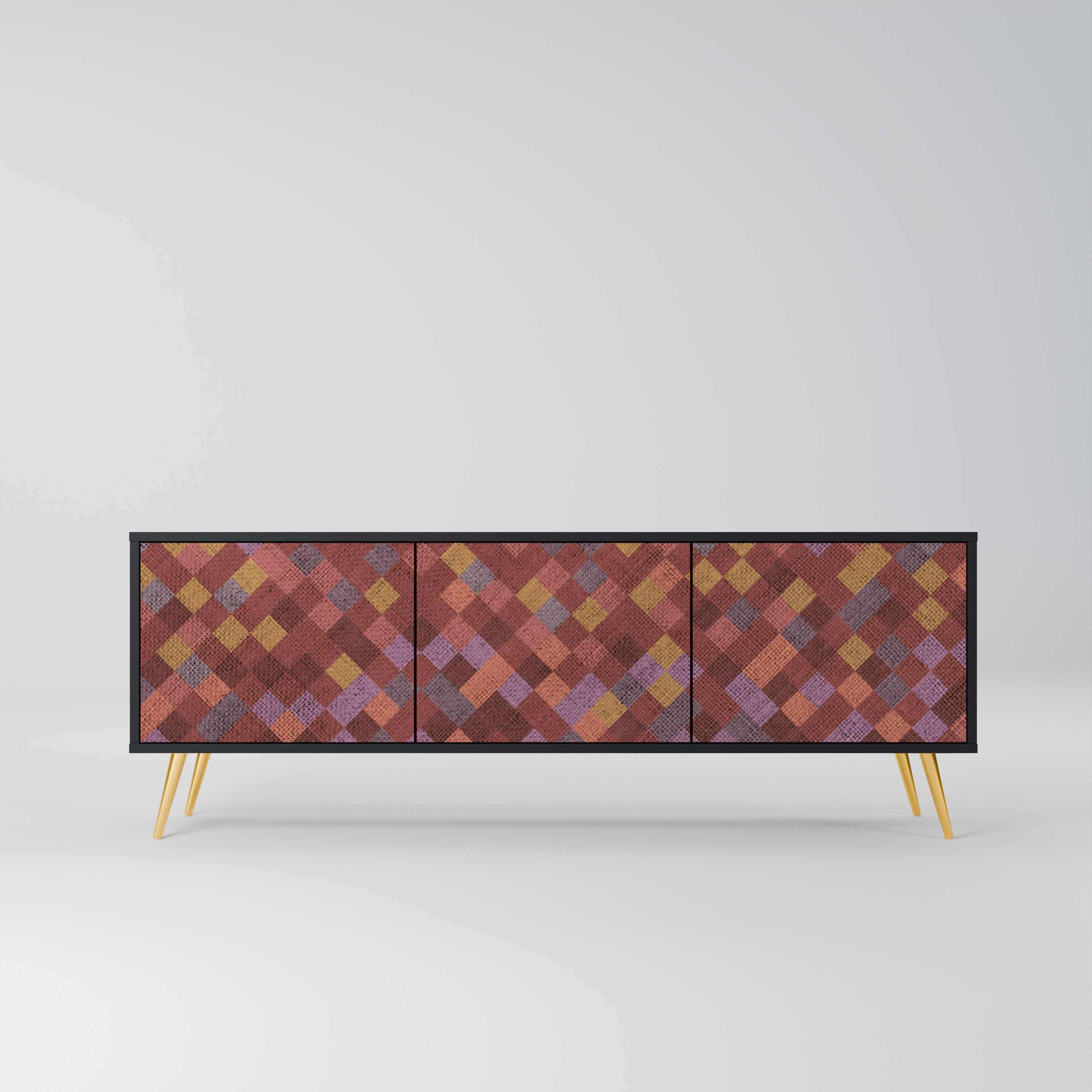 PAINTED SQUARES 3-türiger TV-Ständer in Schwarz