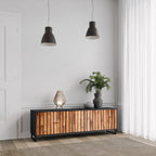 NATURAL WOOD TV-Lowboard mit 3 Türen in Schwarz