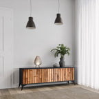 NATURAL WOOD TV-Lowboard mit 3 Türen in Schwarz