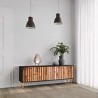 NATURAL WOOD TV-Lowboard mit 3 Türen in Schwarz