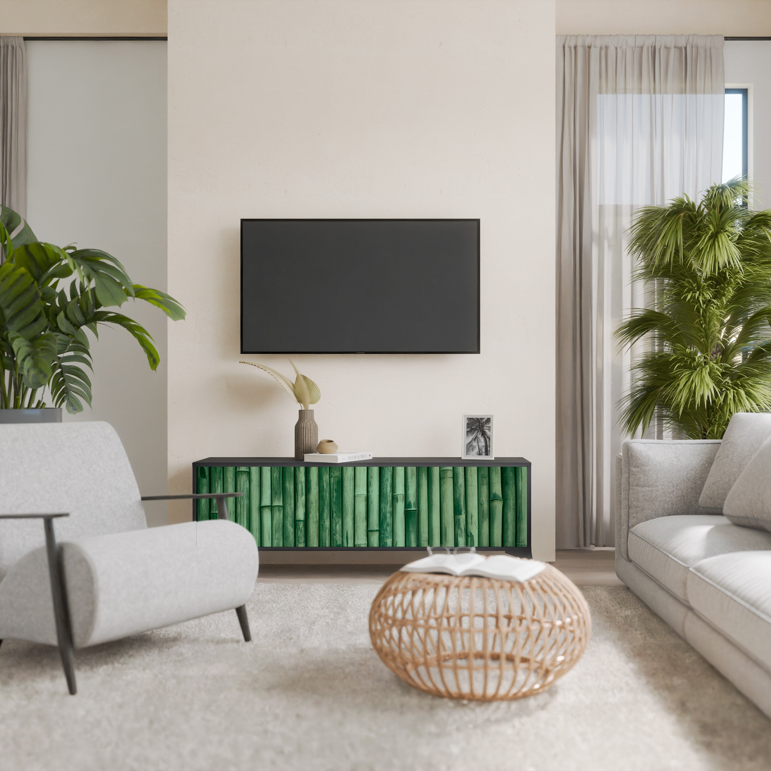 NATURAL GREEN 3-türiger TV-Ständer in Schwarz