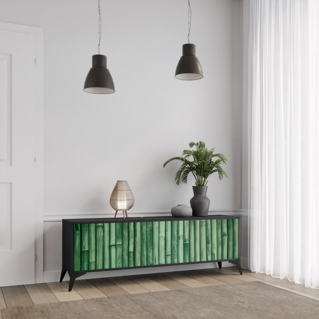 NATURAL GREEN 3-türiger TV-Ständer in Schwarz
