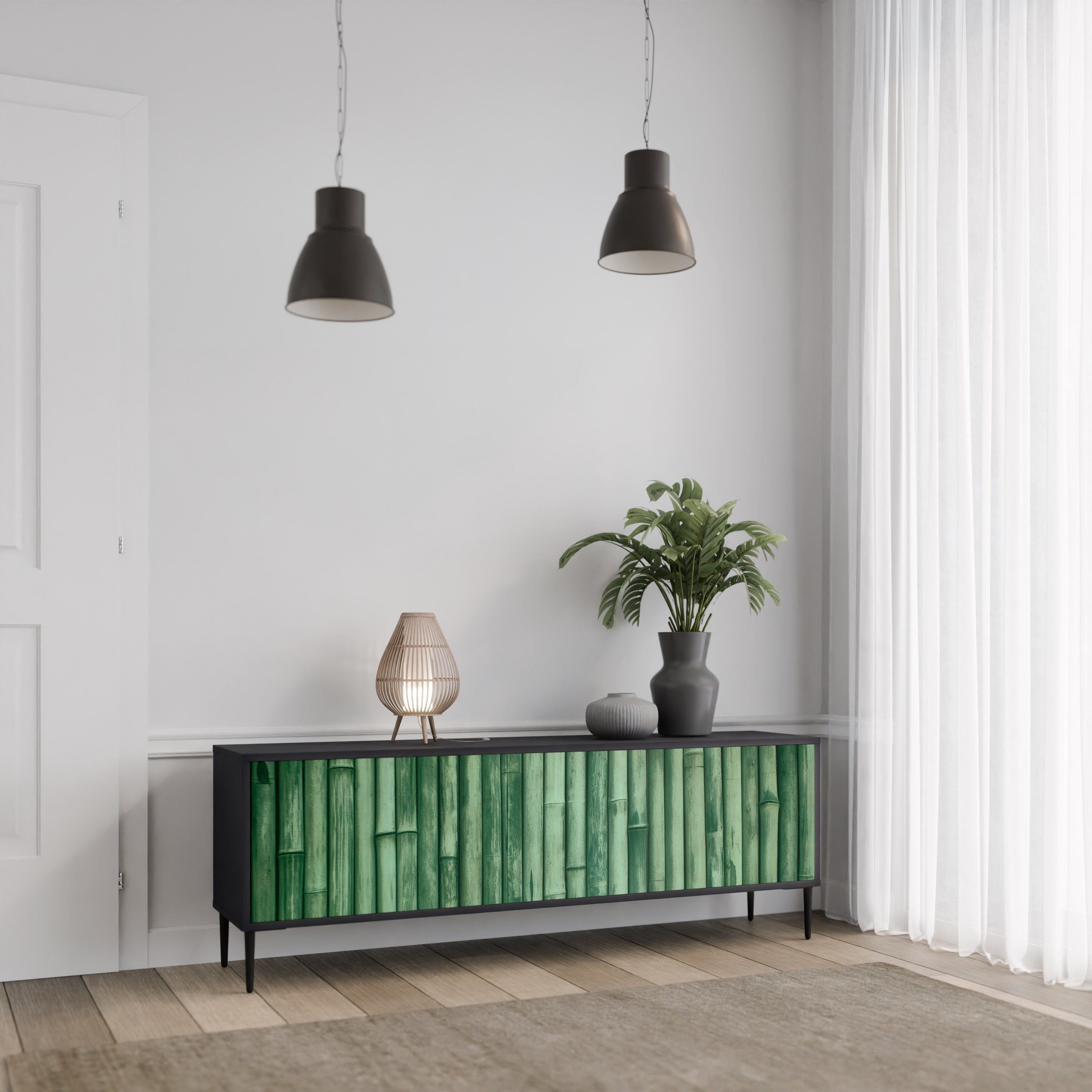 NATURAL GREEN 3-türiger TV-Ständer in Schwarz