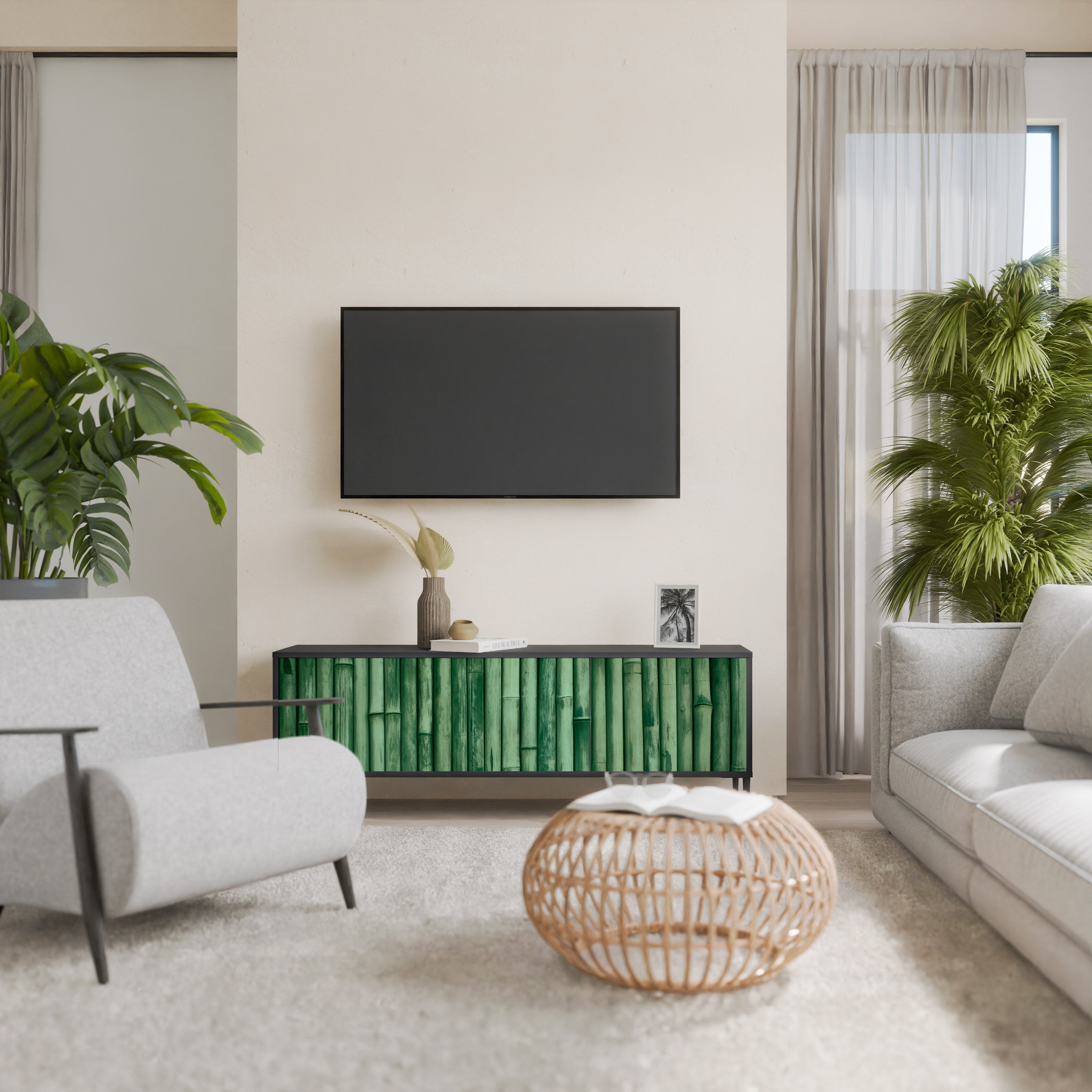 NATURAL GREEN 3-türiger TV-Ständer in Schwarz