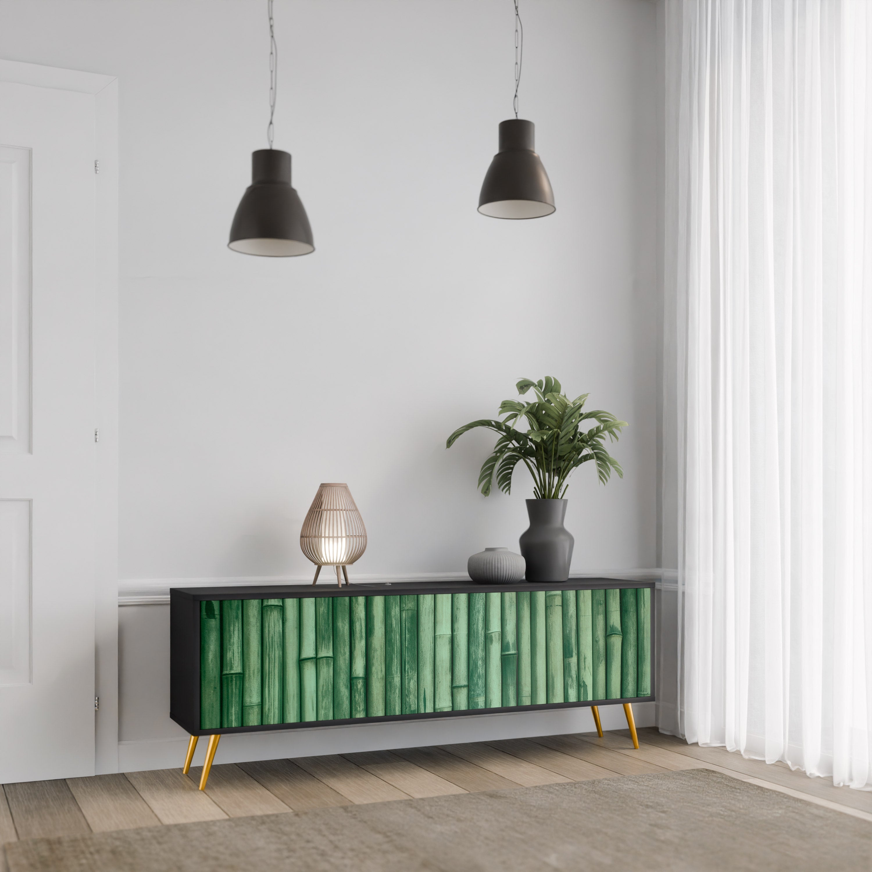NATURAL GREEN 3-türiger TV-Ständer in Schwarz