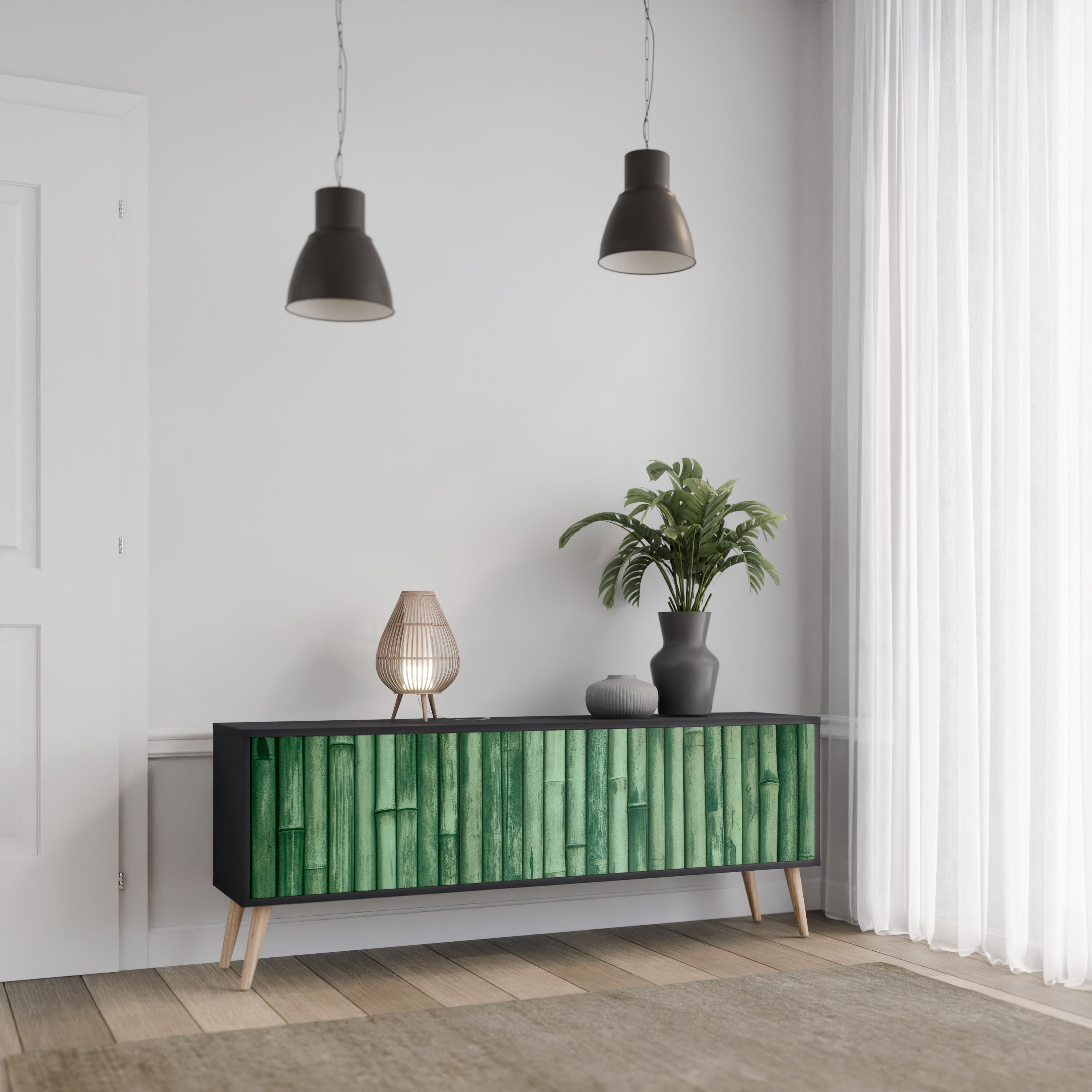 NATURAL GREEN 3-türiger TV-Ständer in Schwarz