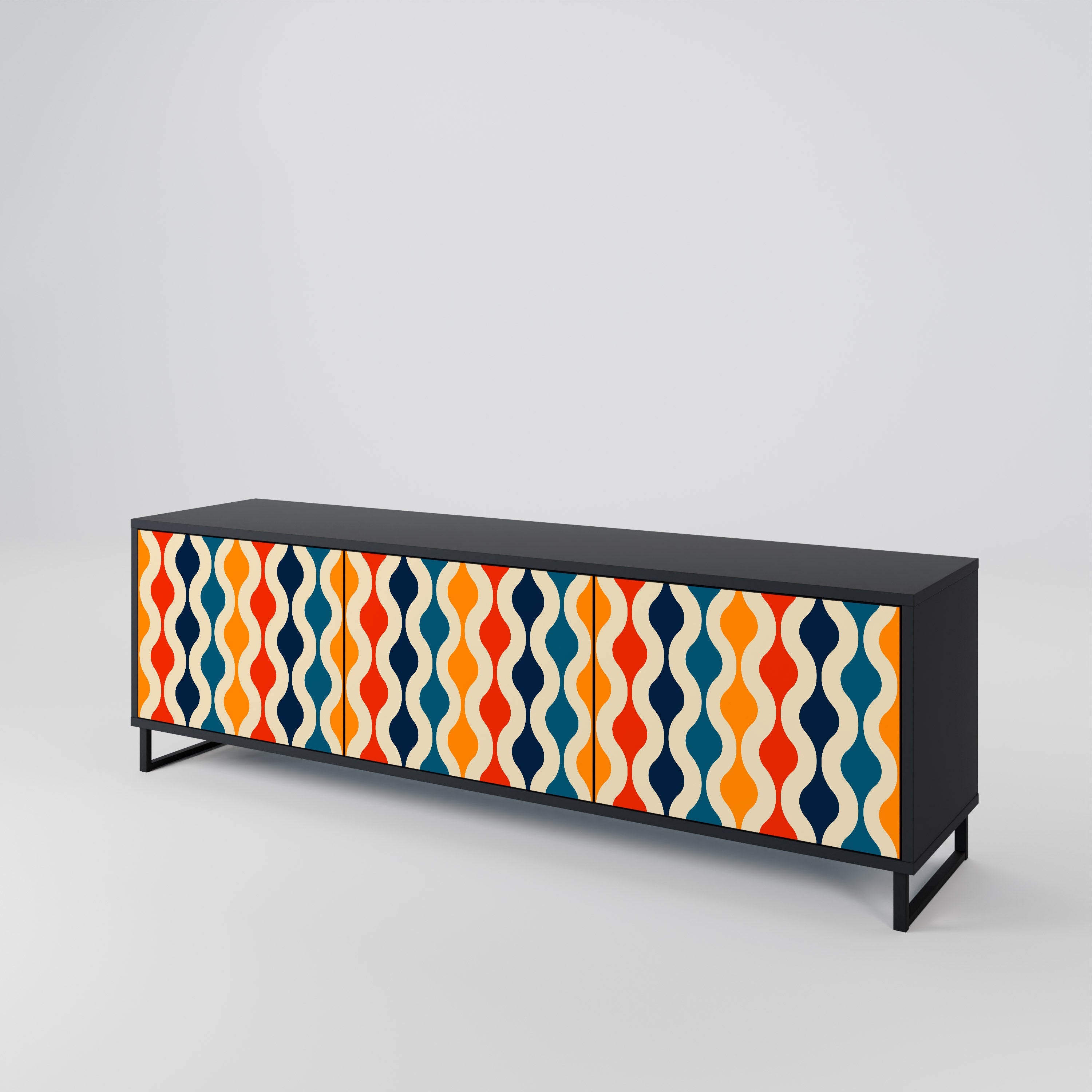 COLORFUL NOSTALGIA 3-türiger TV-Ständer in Schwarz