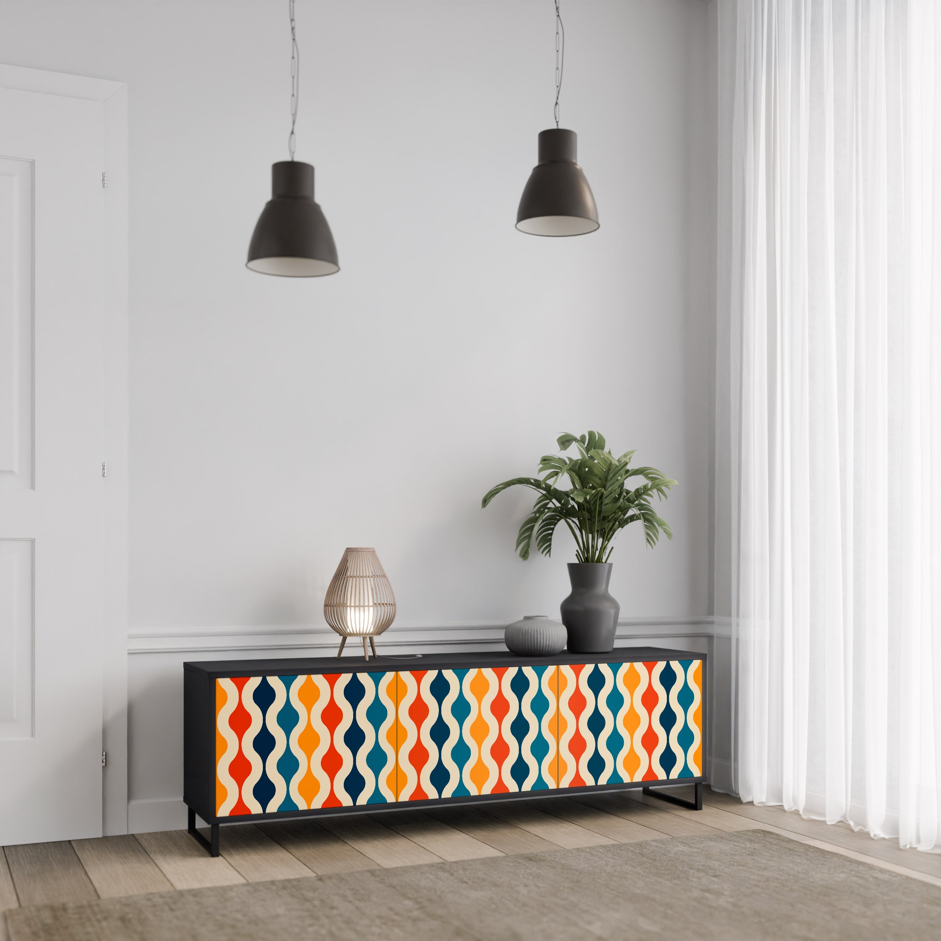 COLORFUL NOSTALGIA 3-türiger TV-Ständer in Schwarz