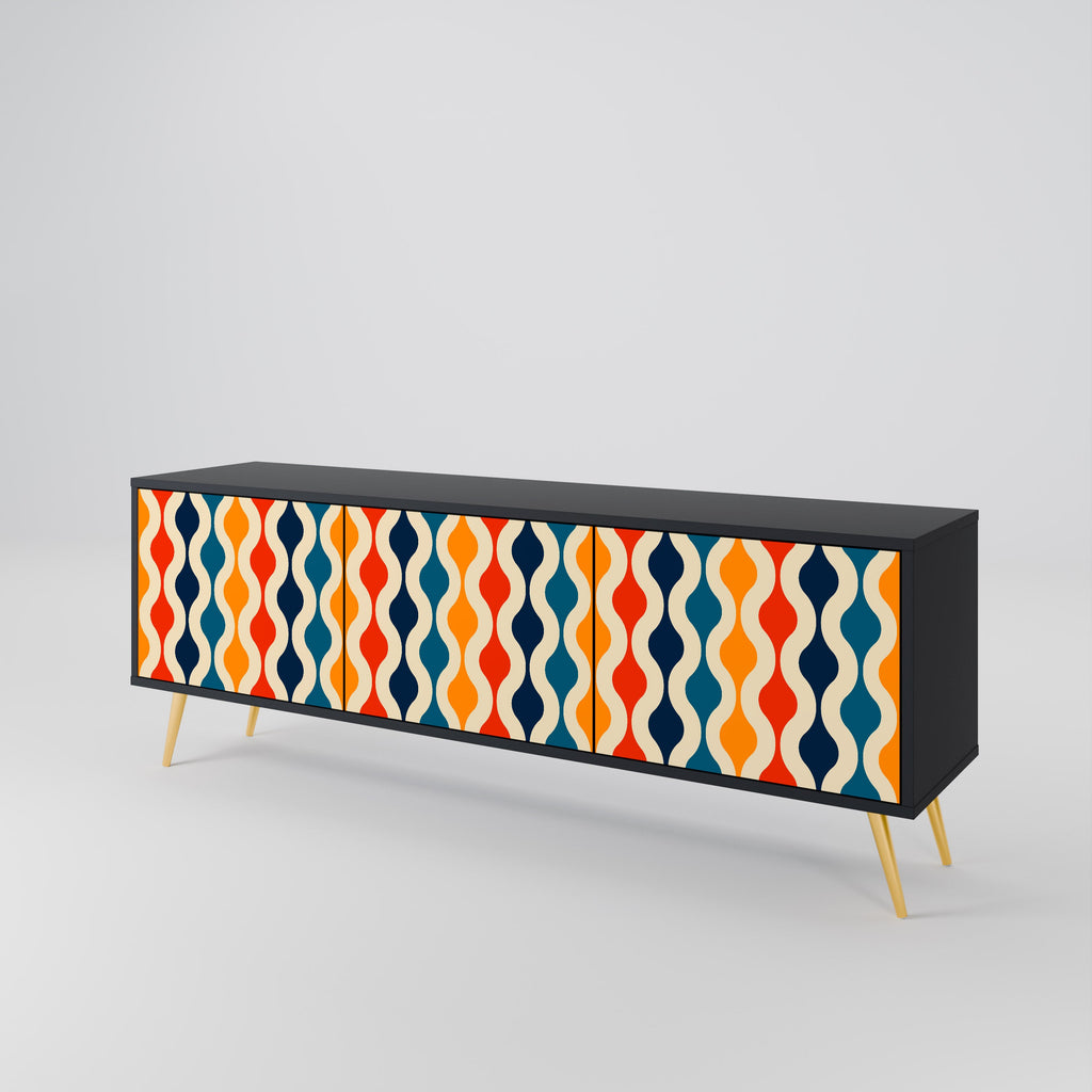 COLORFUL NOSTALGIA 3-türiger TV-Ständer in Schwarz
