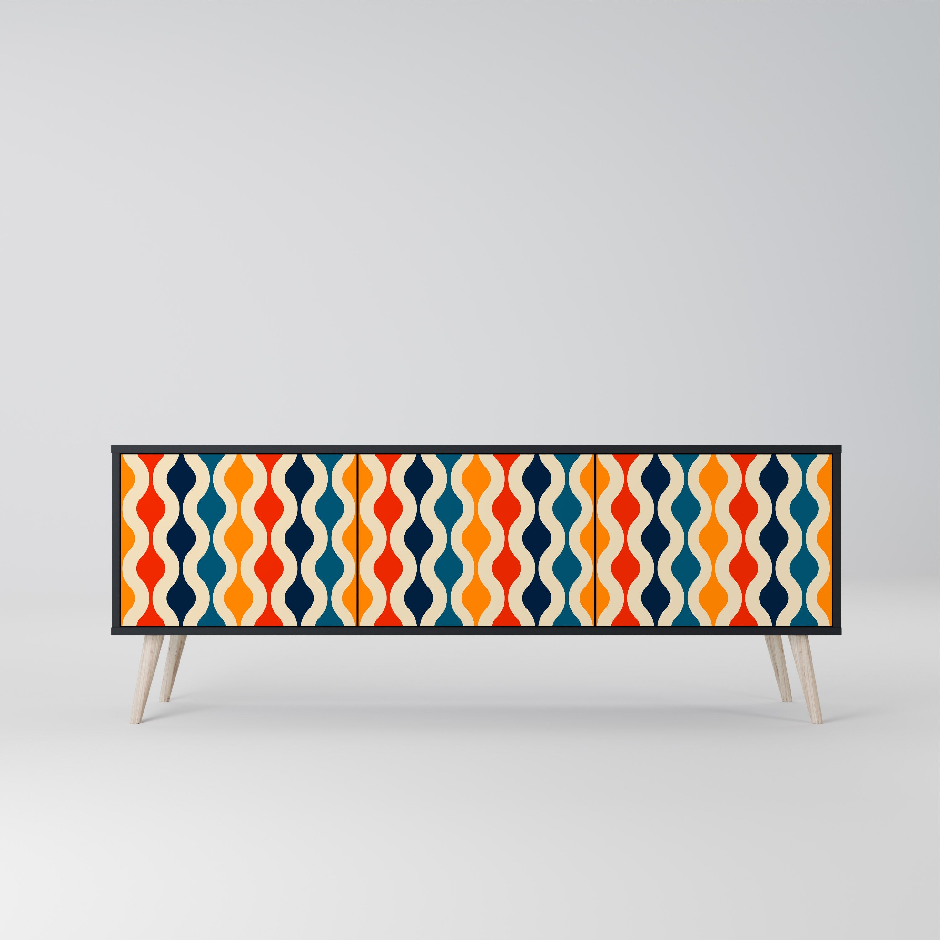 COLORFUL NOSTALGIA 3-türiger TV-Ständer in Schwarz