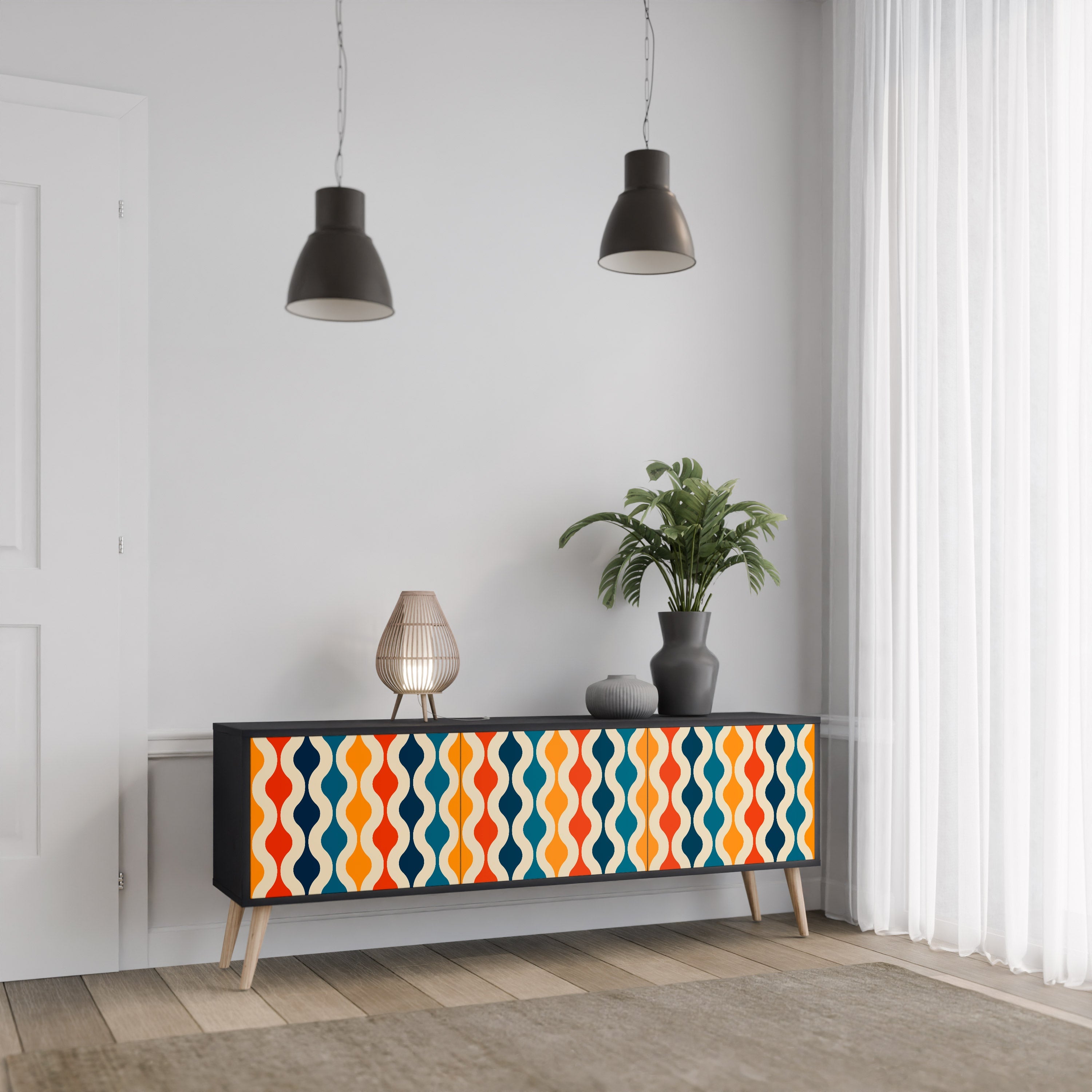 COLORFUL NOSTALGIA 3-türiger TV-Ständer in Schwarz