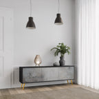 CONCRETE WALL TV-Lowboard mit 3 Türen in Schwarz