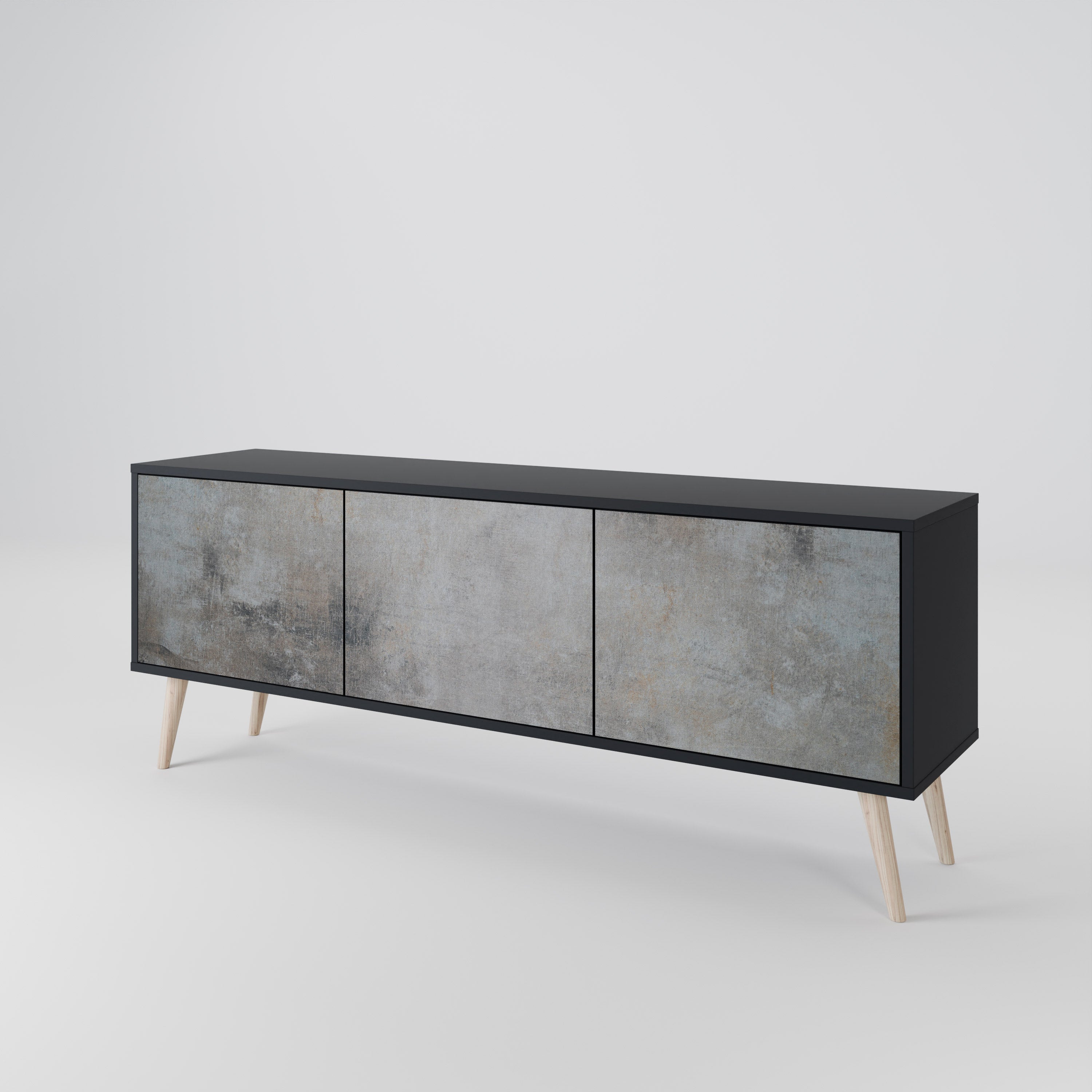 CONCRETE WALL 3-türiger TV-Ständer in Schwarz