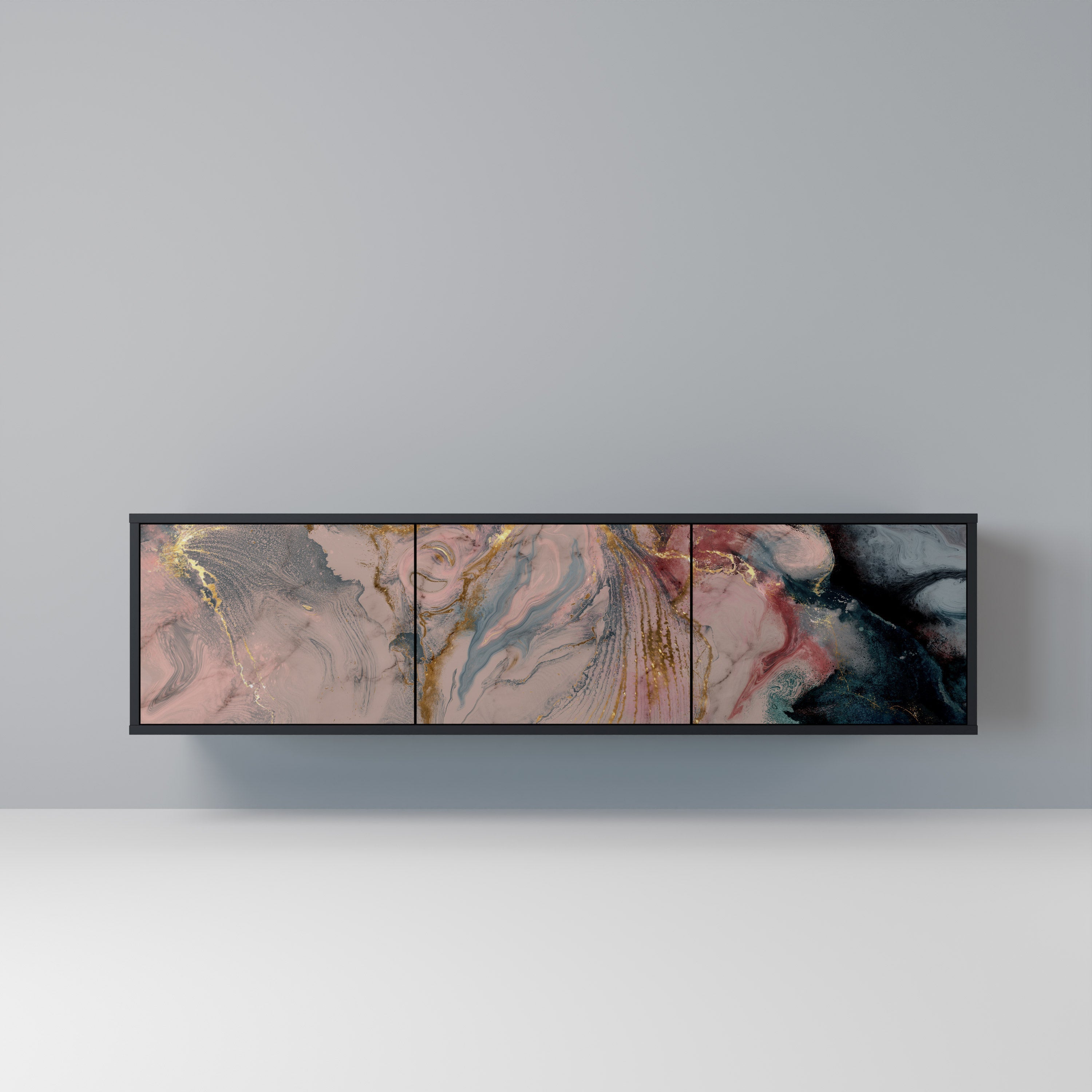 GILDED SWIRLS 3-türiger TV-Ständer in Schwarz