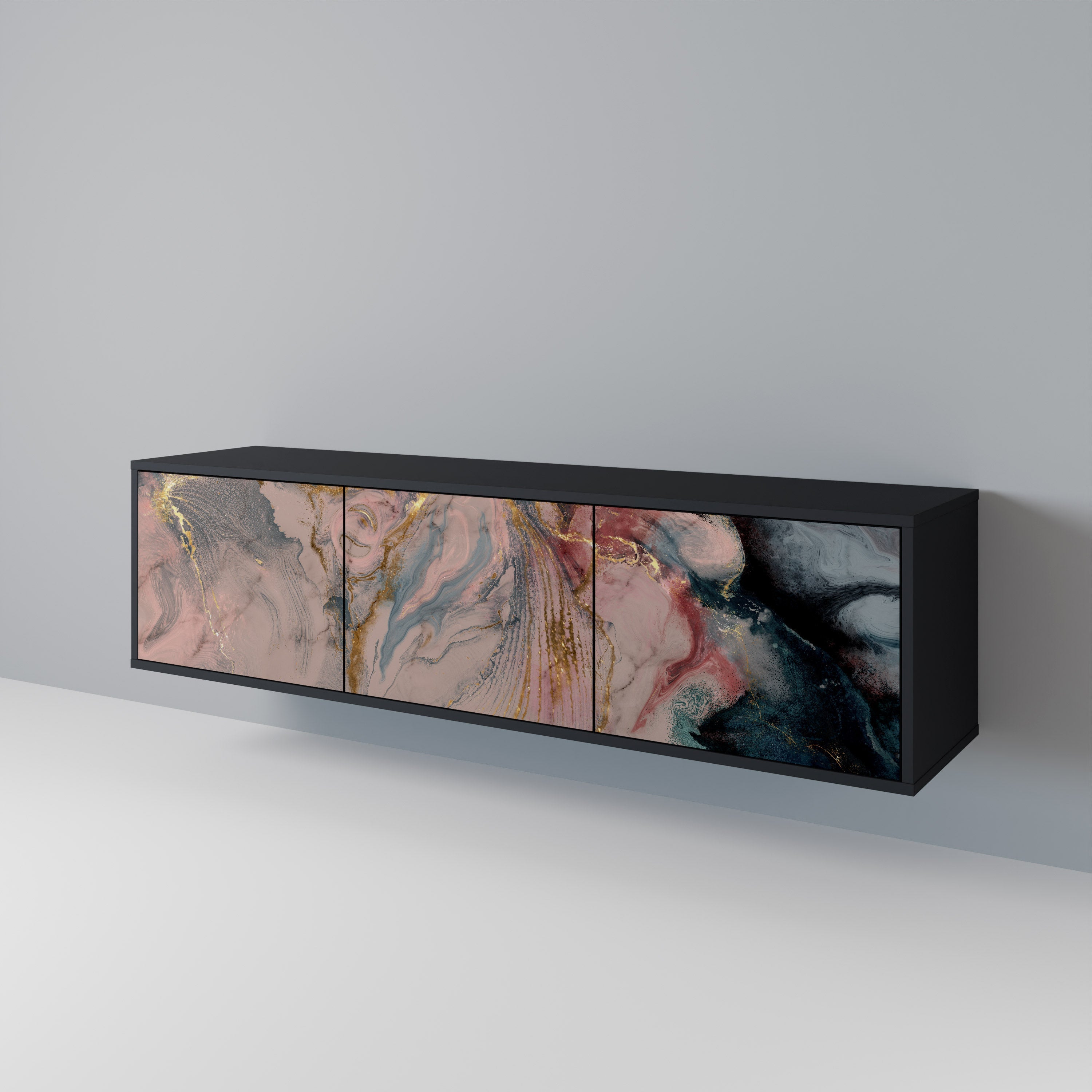 GILDED SWIRLS 3-türiger TV-Ständer in Schwarz