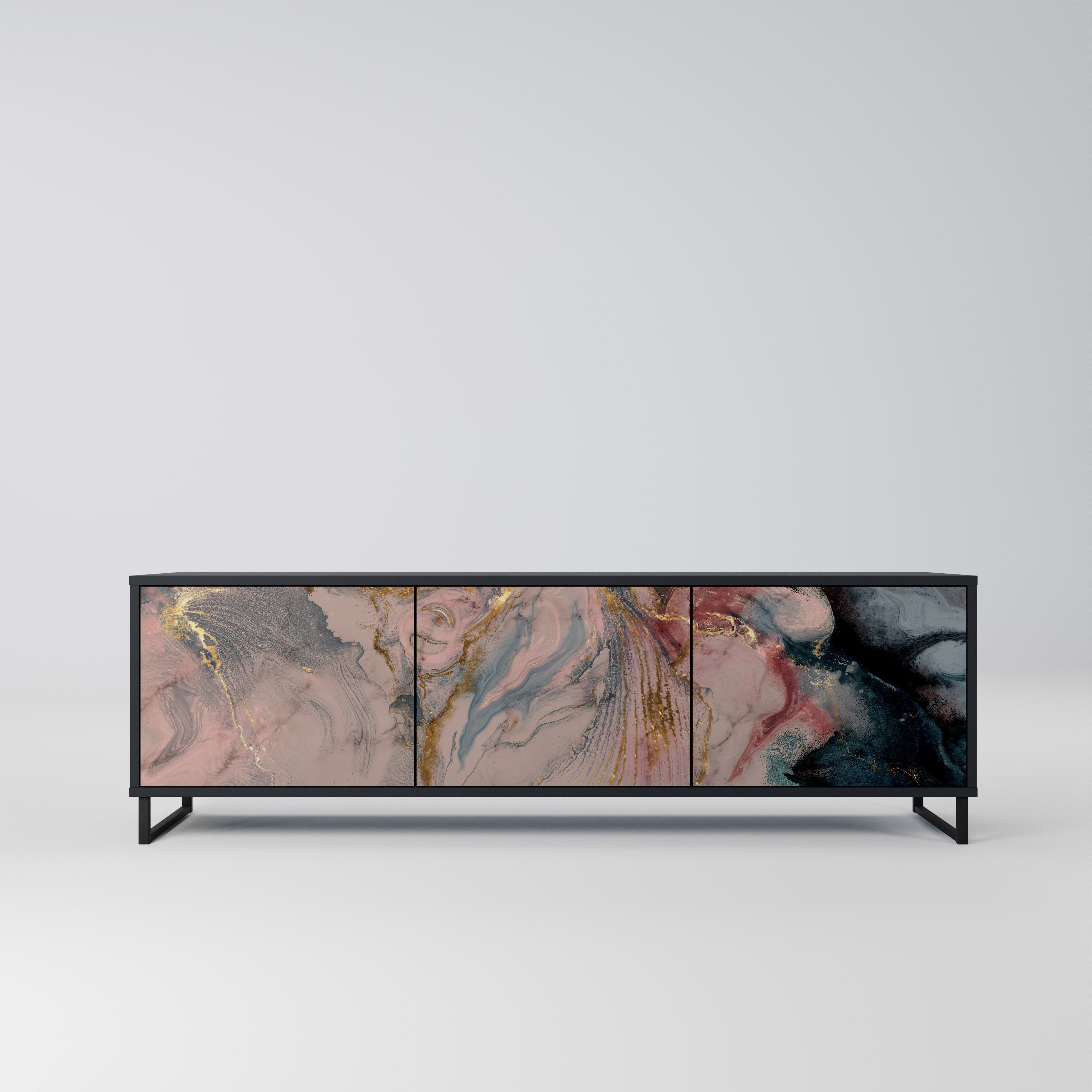 GILDED SWIRLS 3-türiger TV-Ständer in Schwarz