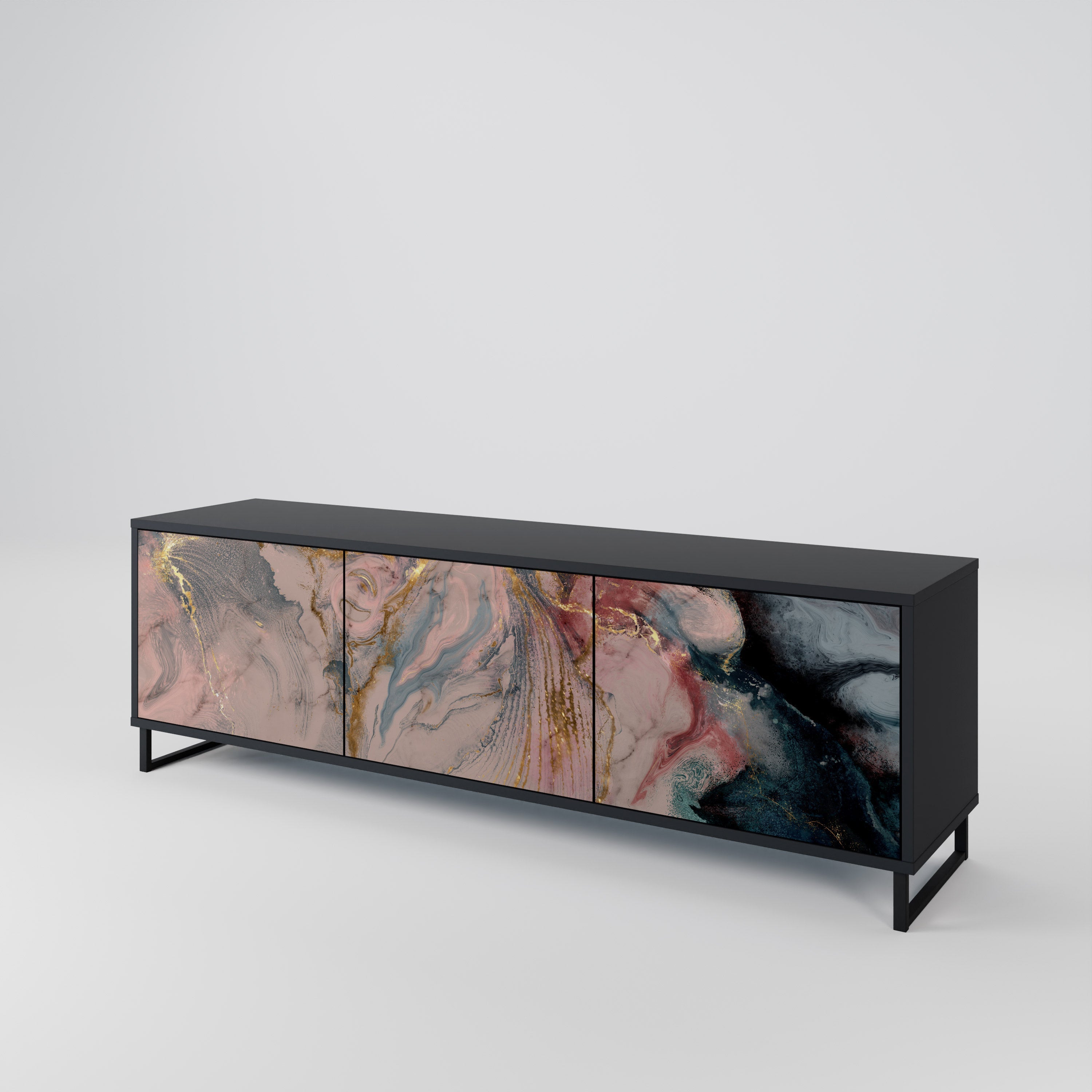 GILDED SWIRLS 3-türiger TV-Ständer in Schwarz