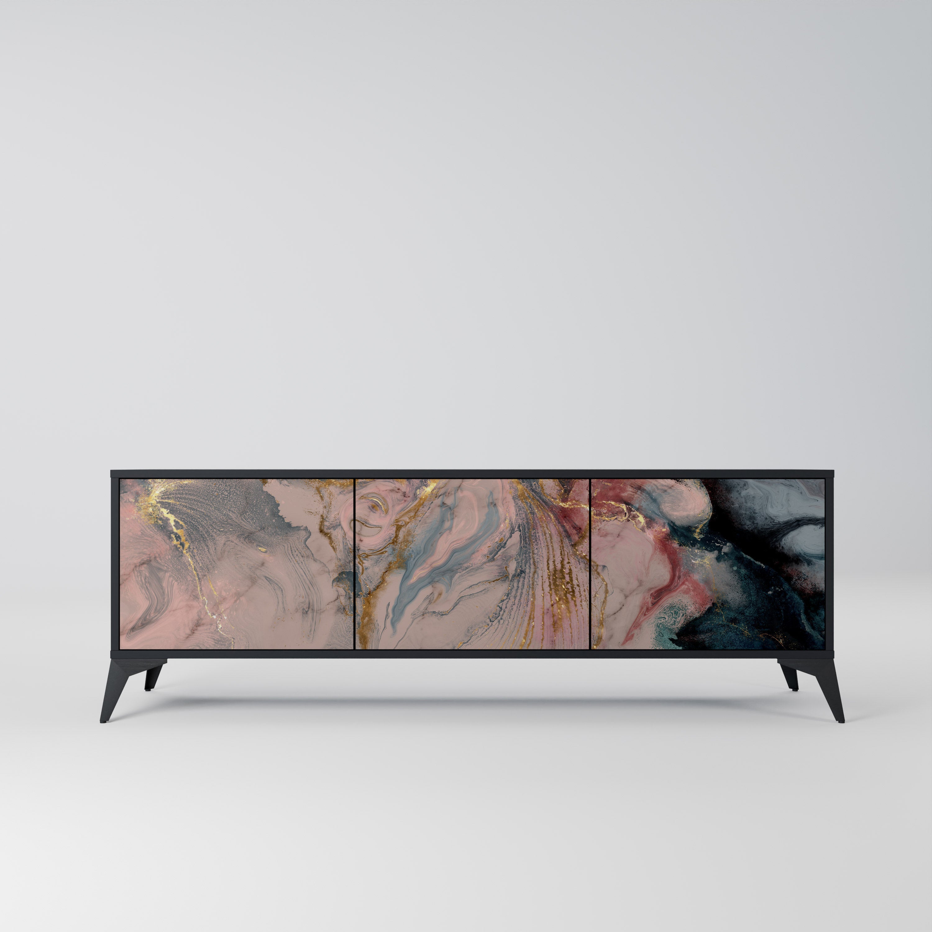 GILDED SWIRLS 3-türiger TV-Ständer in Schwarz