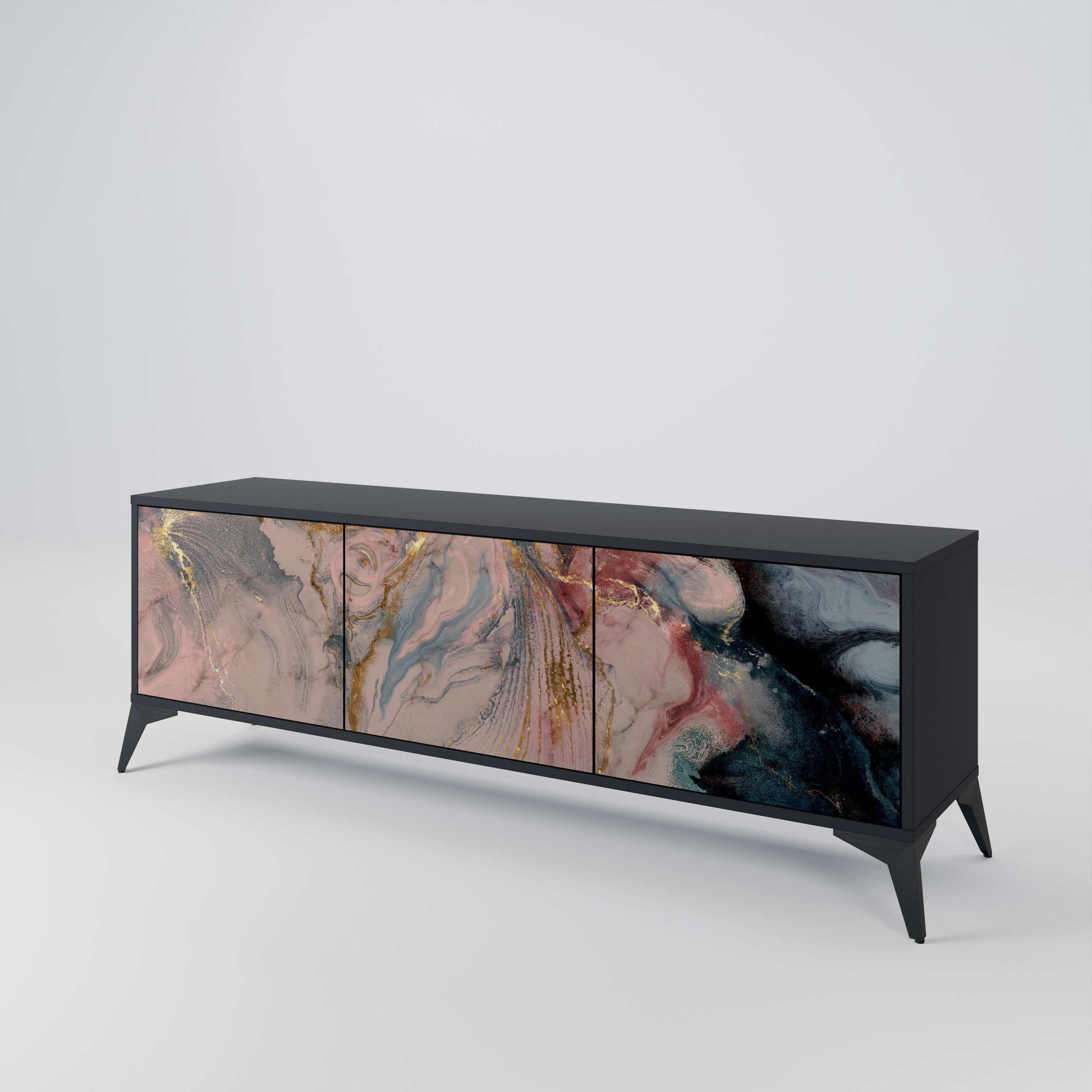 GILDED SWIRLS 3-türiger TV-Ständer in Schwarz