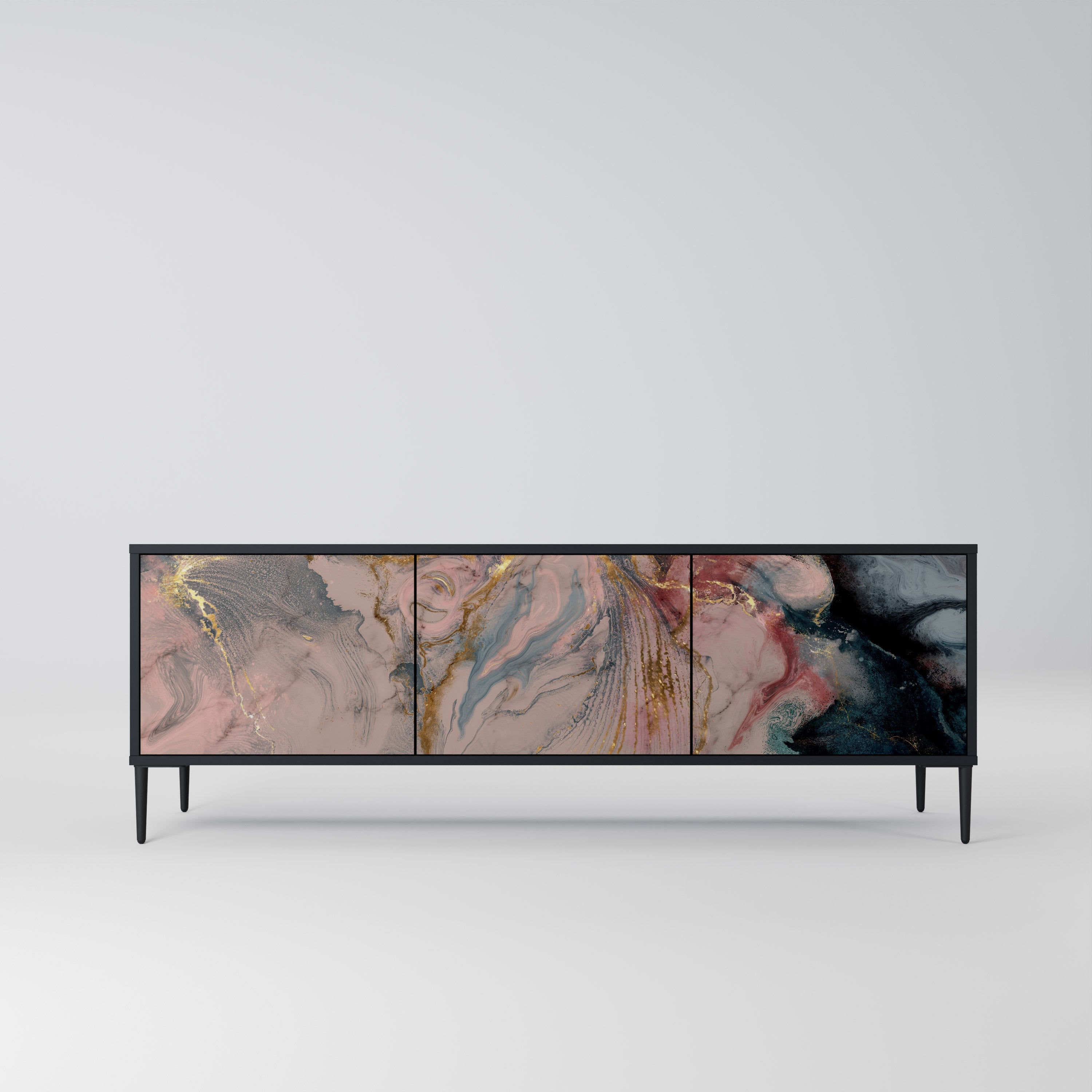 GILDED SWIRLS 3-türiger TV-Ständer in Schwarz