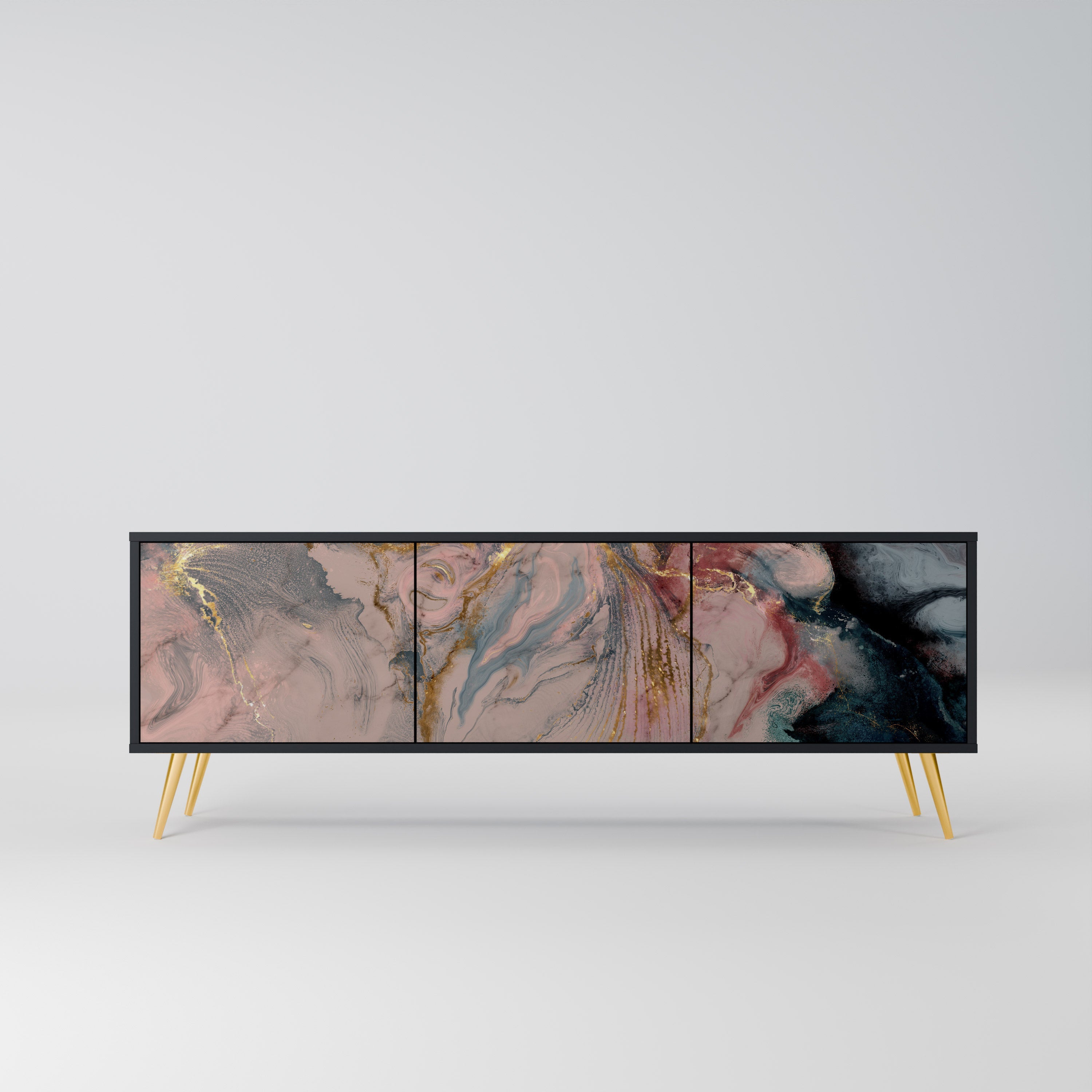 GILDED SWIRLS 3-türiger TV-Ständer in Schwarz
