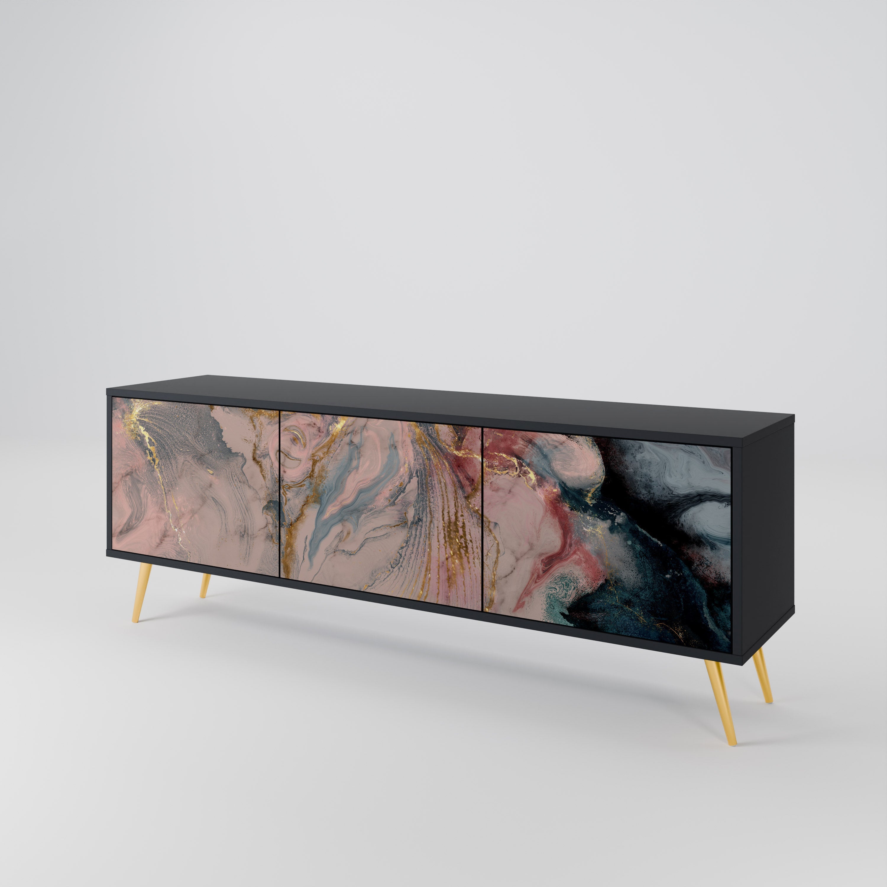 GILDED SWIRLS 3-türiger TV-Ständer in Schwarz