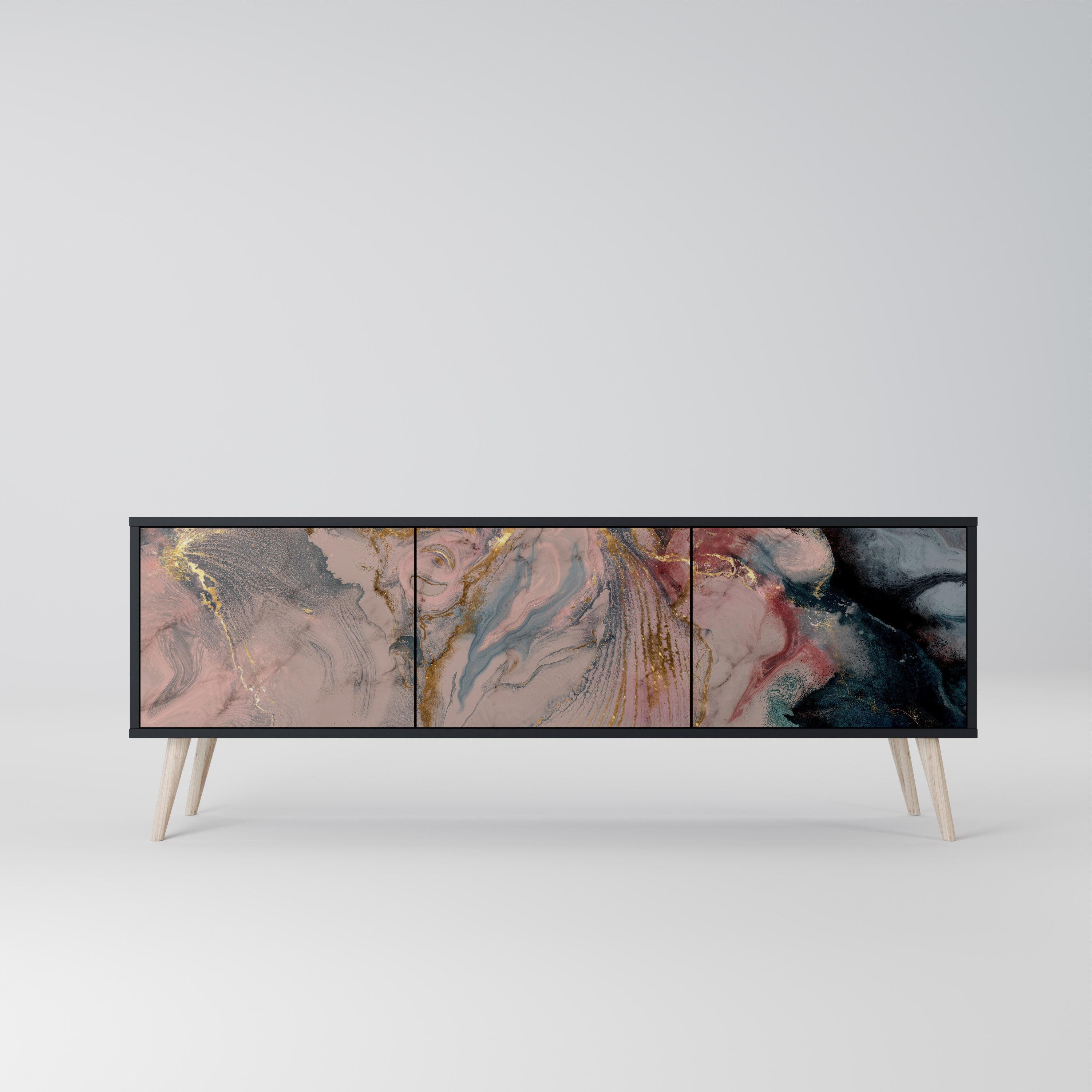 GILDED SWIRLS 3-türiger TV-Ständer in Schwarz