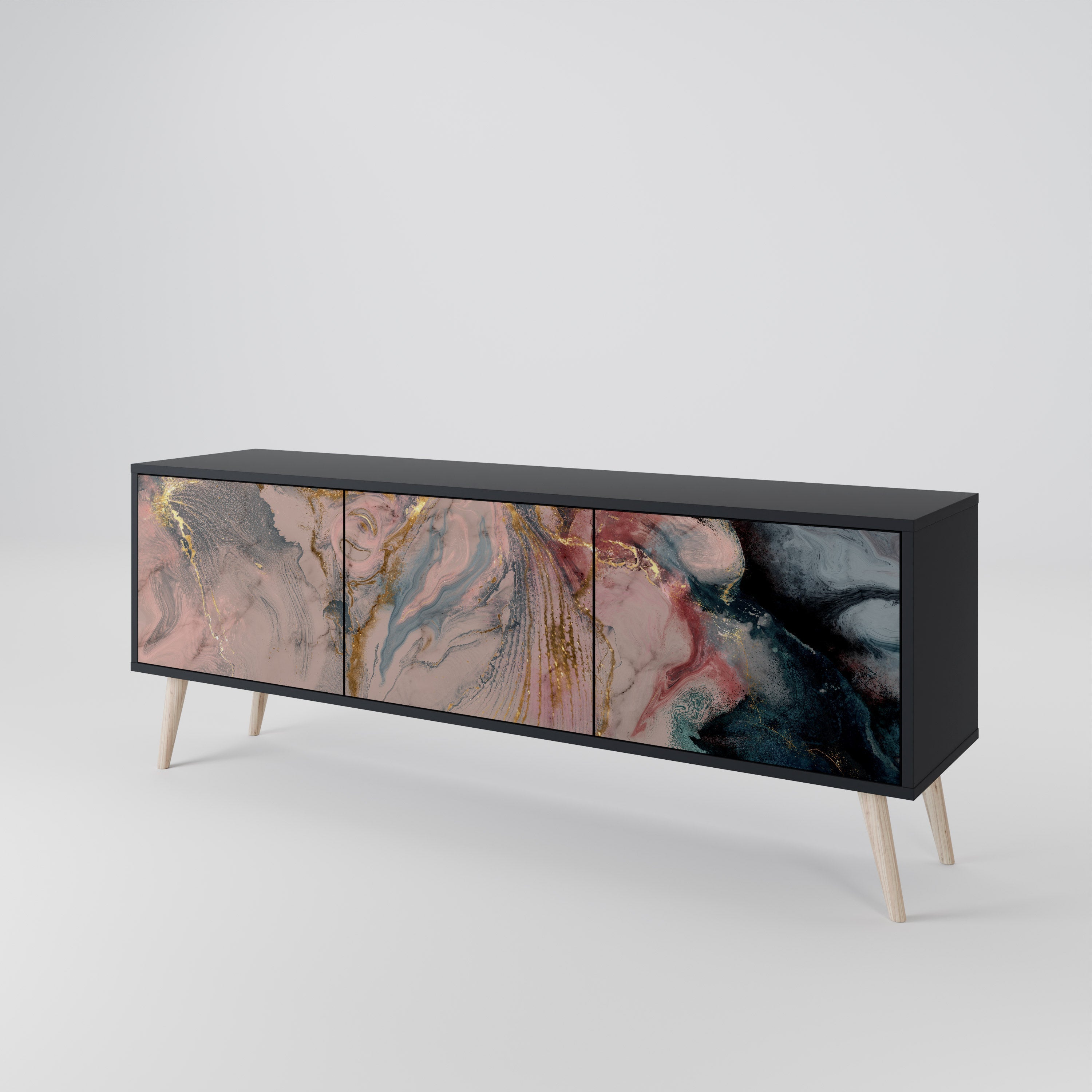 GILDED SWIRLS 3-türiger TV-Ständer in Schwarz