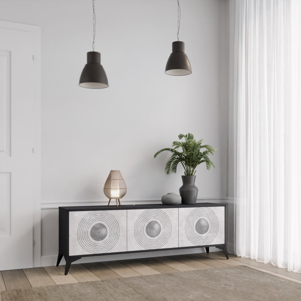 SOLID CIRCLES 3-türiger TV-Ständer in Schwarz