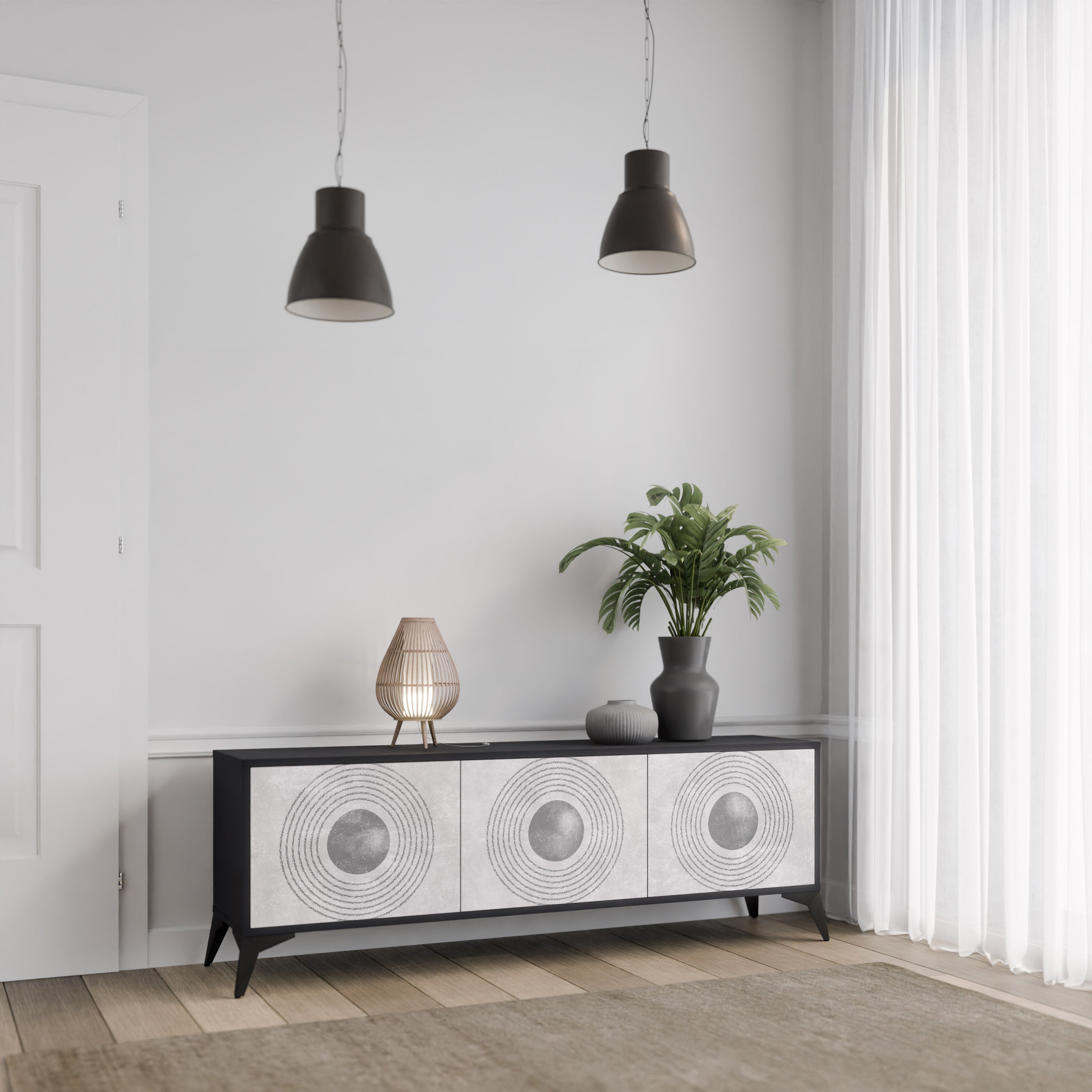 SOLID CIRCLES 3-türiger TV-Ständer in Schwarz